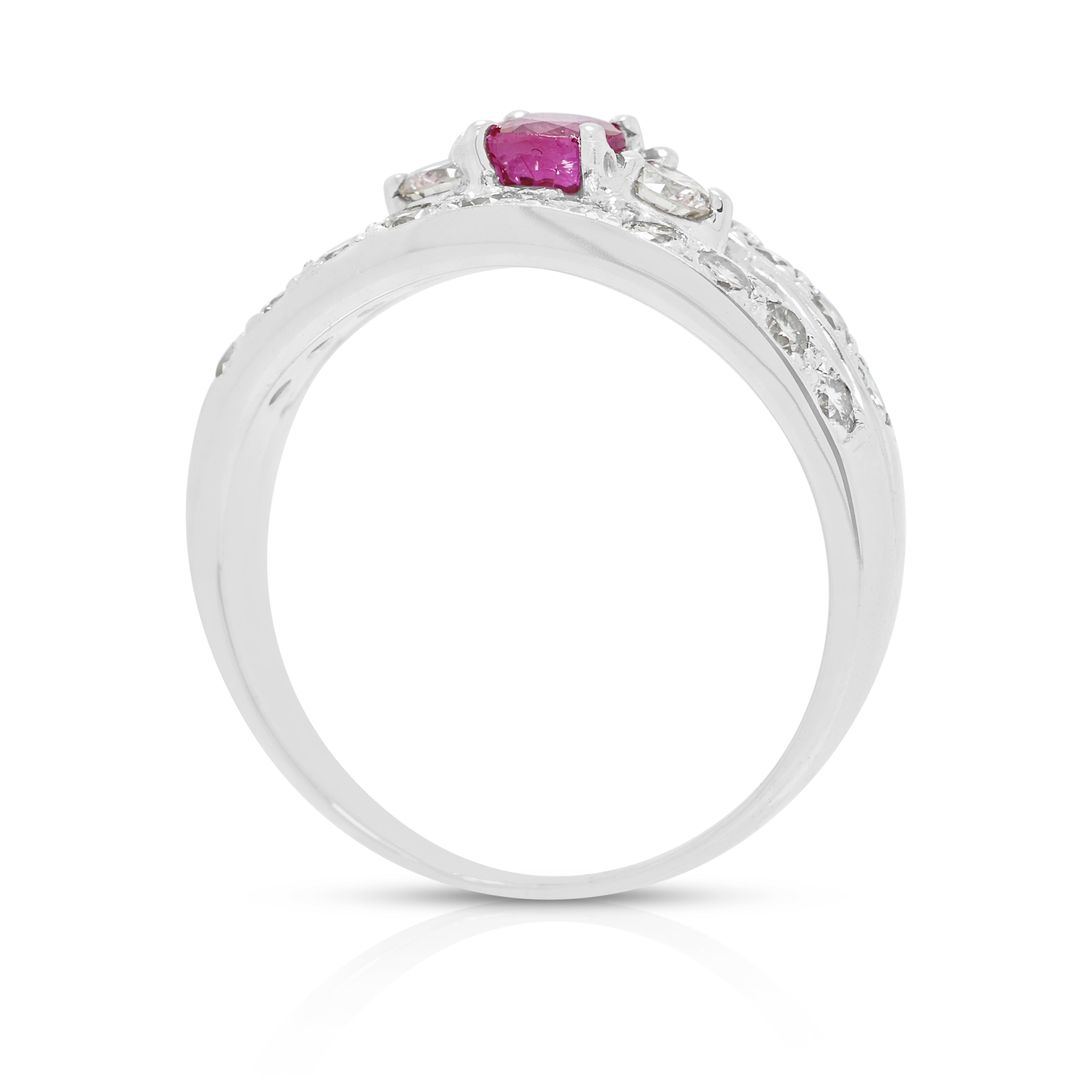Captivating 0.55ct Ruby and 0.70ct Natural Diamond Split Shank Ring in 18K White Gold