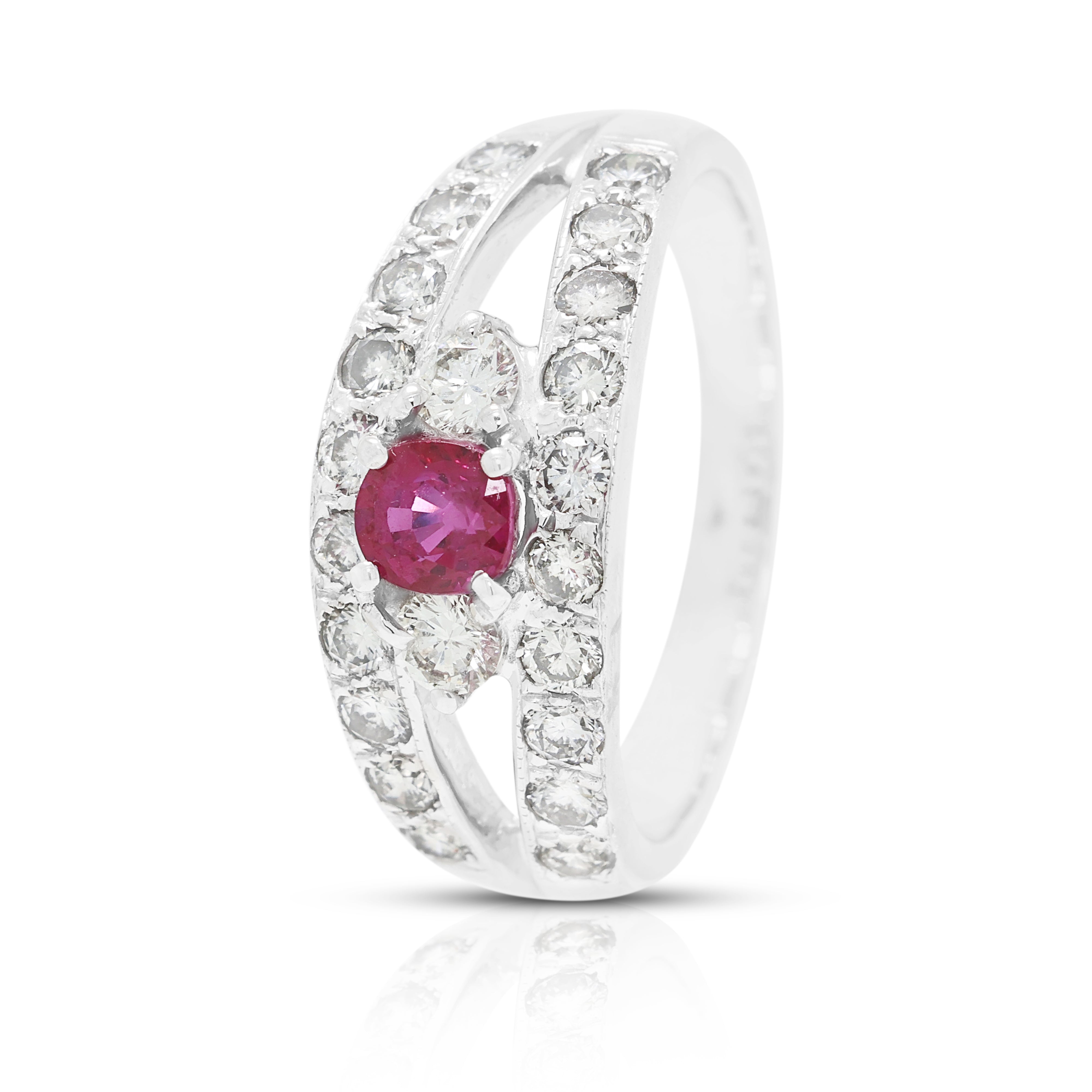 Captivating 0.55ct Ruby and 0.70ct Natural Diamond Split Shank Ring in 18K White Gold