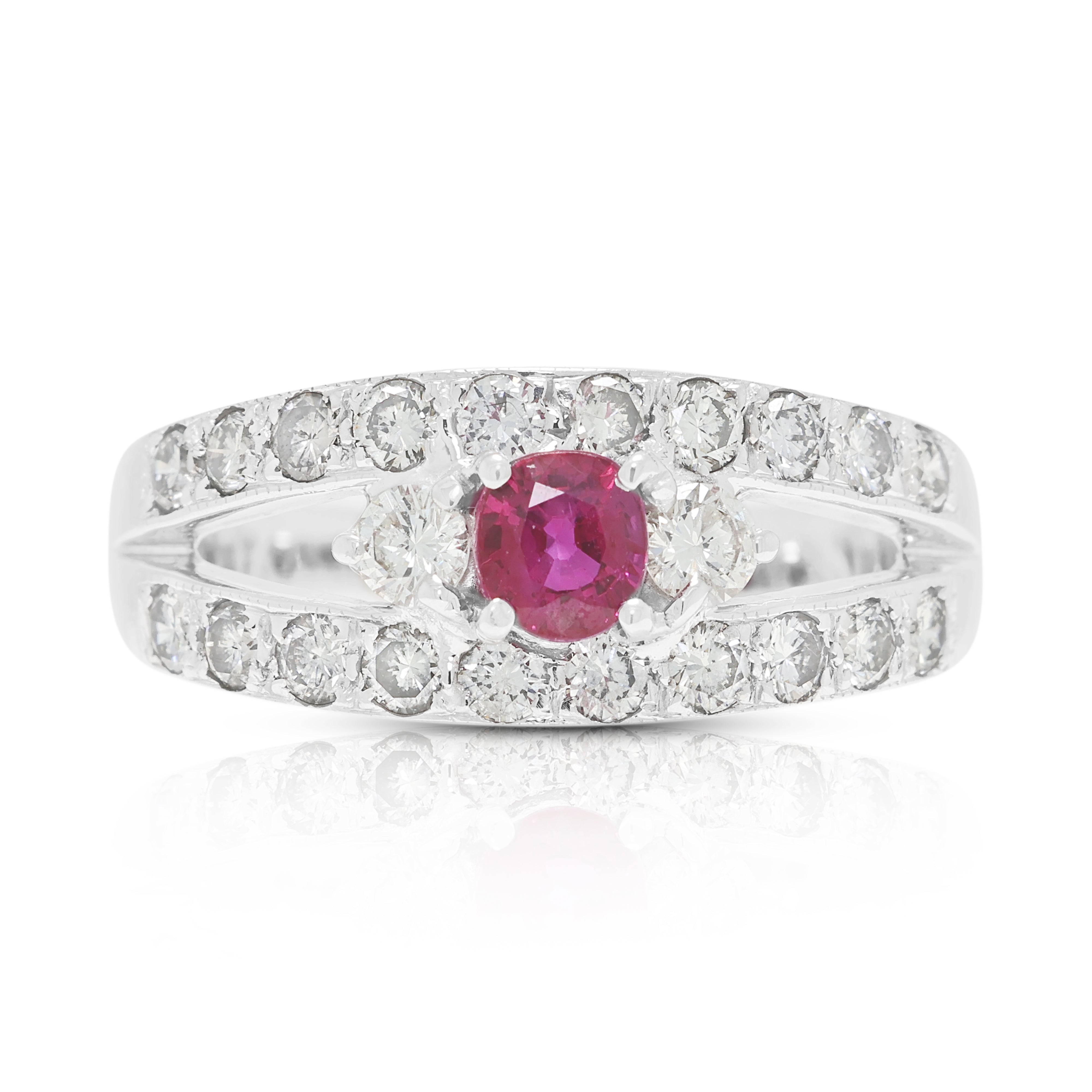 Captivating 0.55ct Ruby and 0.70ct Natural Diamond Split Shank Ring in 18K White Gold