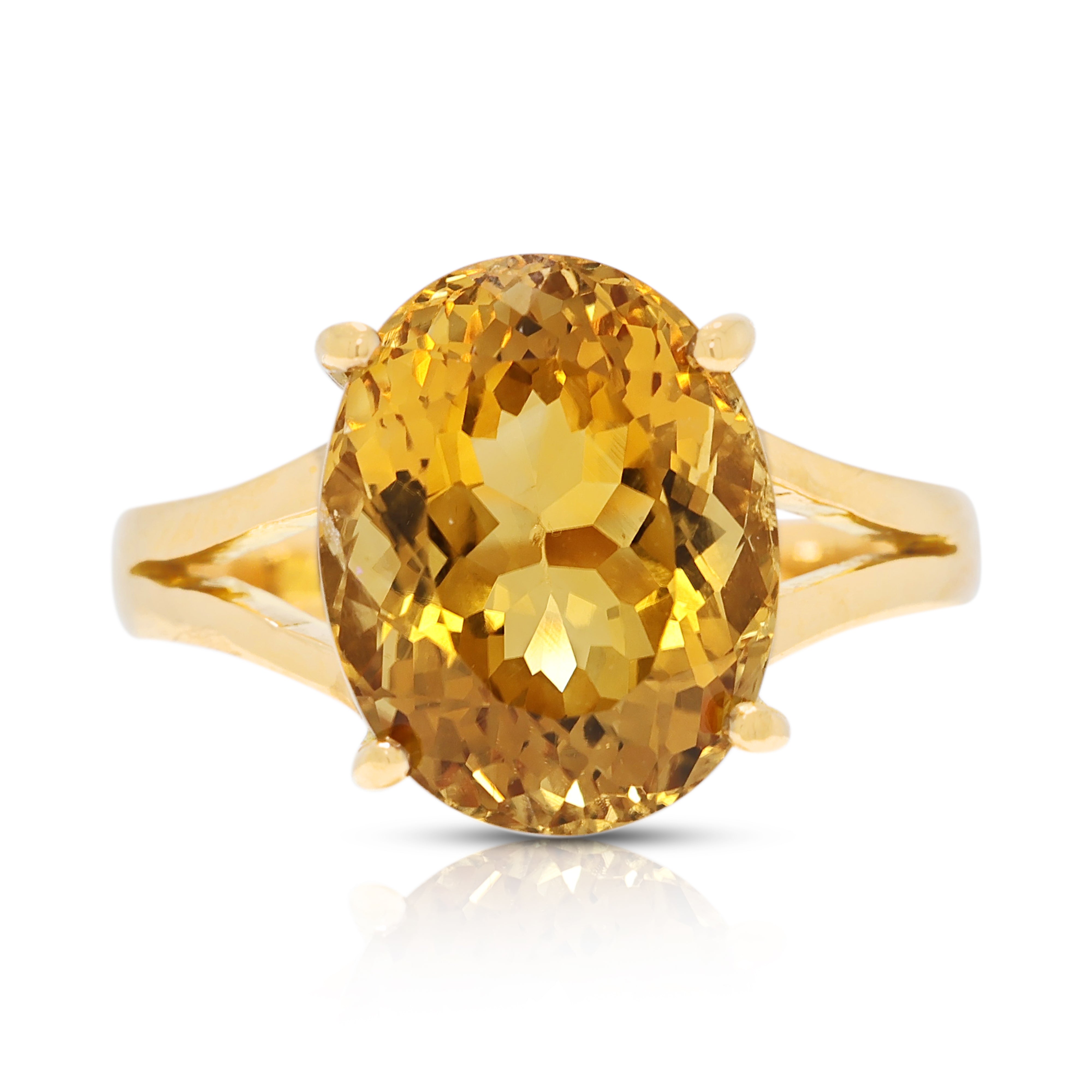 Spectacular 9.13ct Citrine Split Shank Ring in 21K Yellow Gold