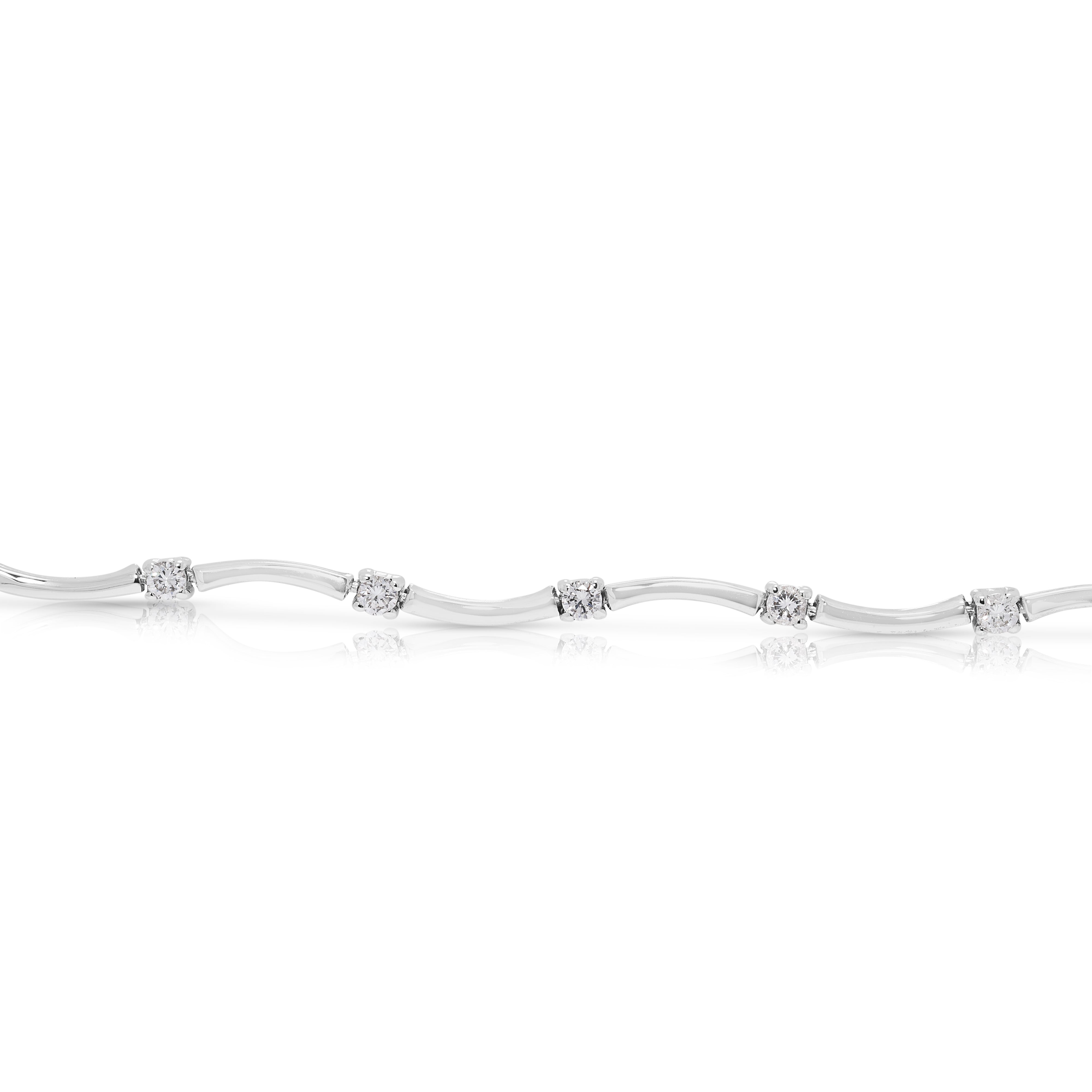 Elegant 0.56ct Natural Diamond Wave Bracelet in 18K White Gold