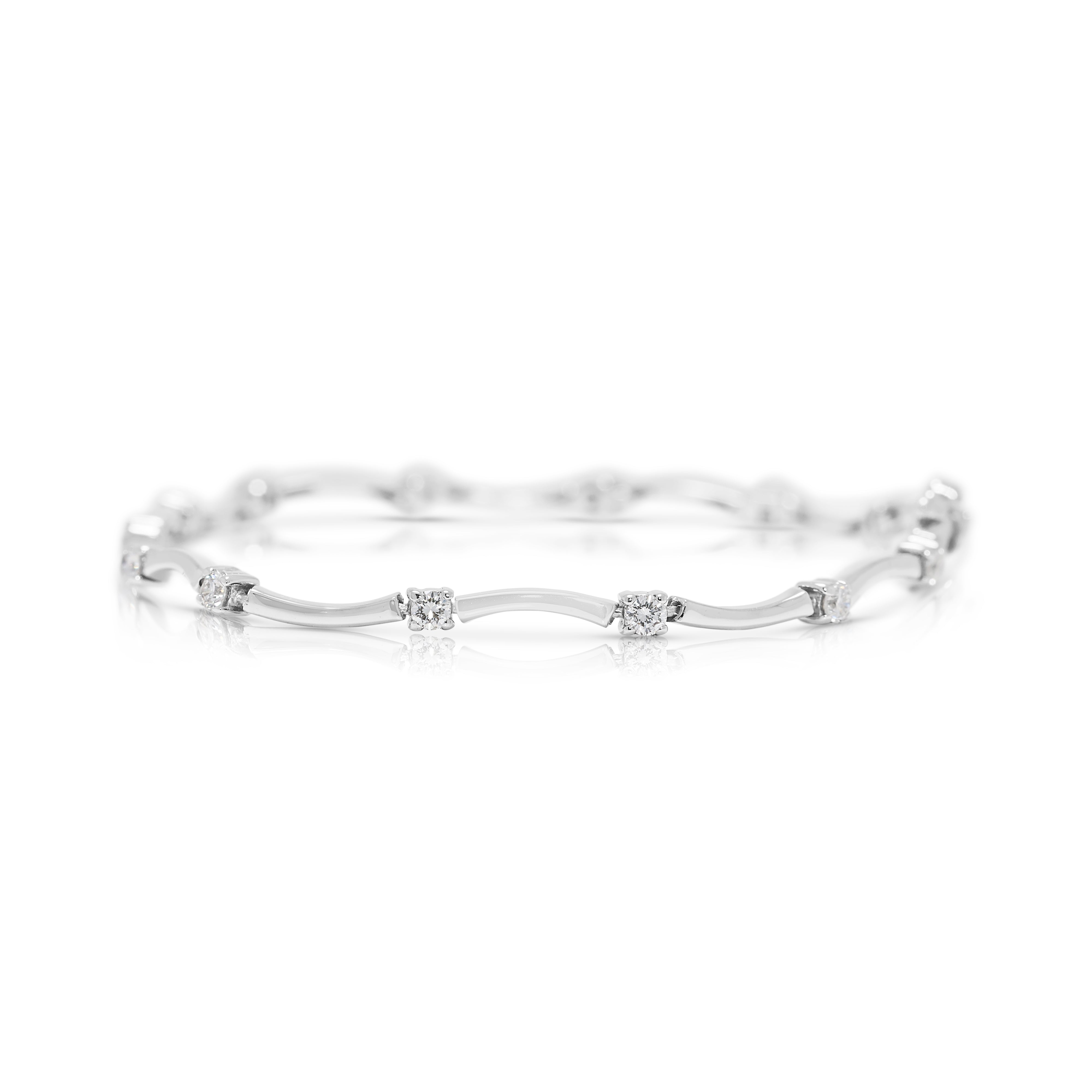Elegant 0.56ct Natural Diamond Wave Bracelet in 18K White Gold