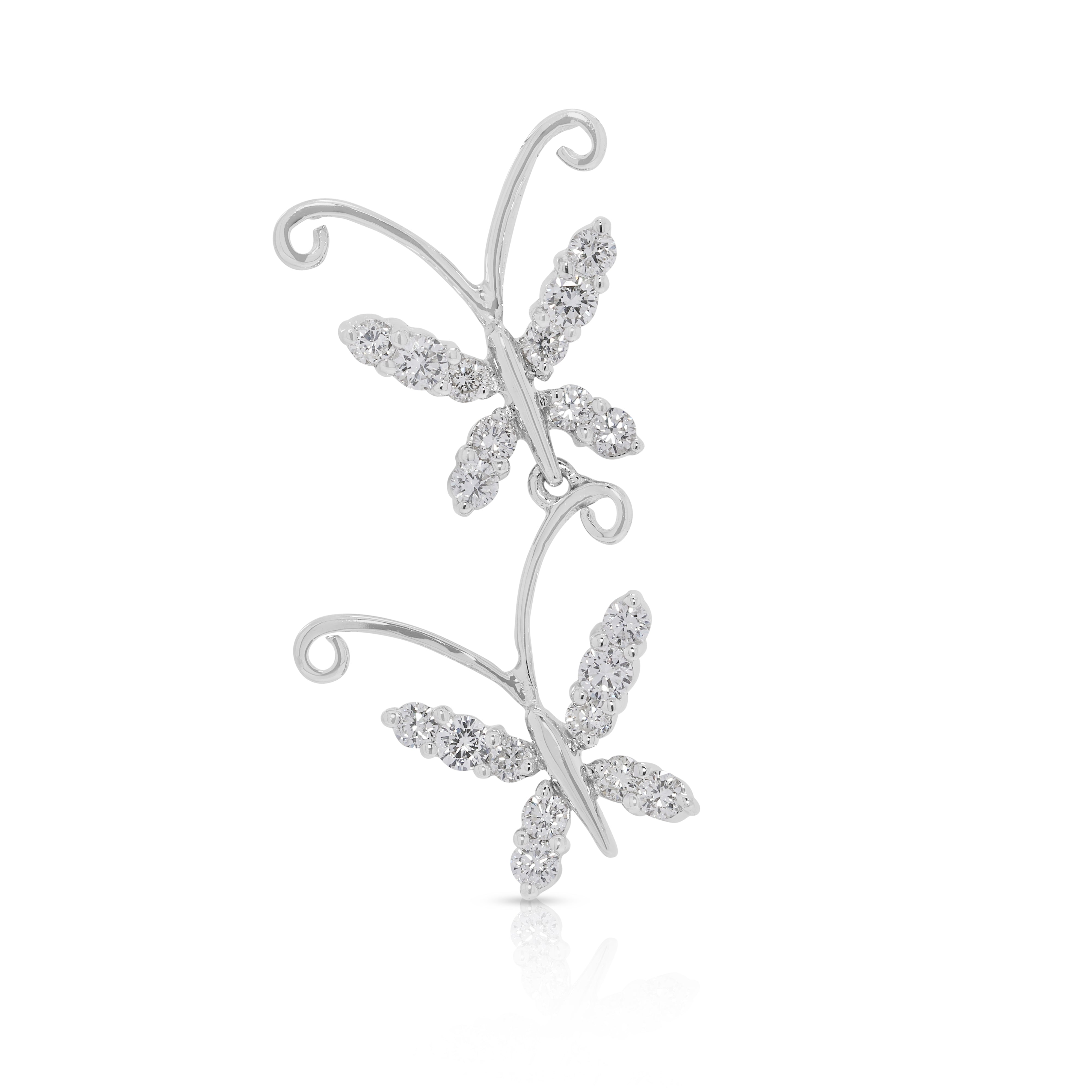 Whimsical 0.30ct Natural Diamond Butterfly 18K White Gold Pendant (New)
