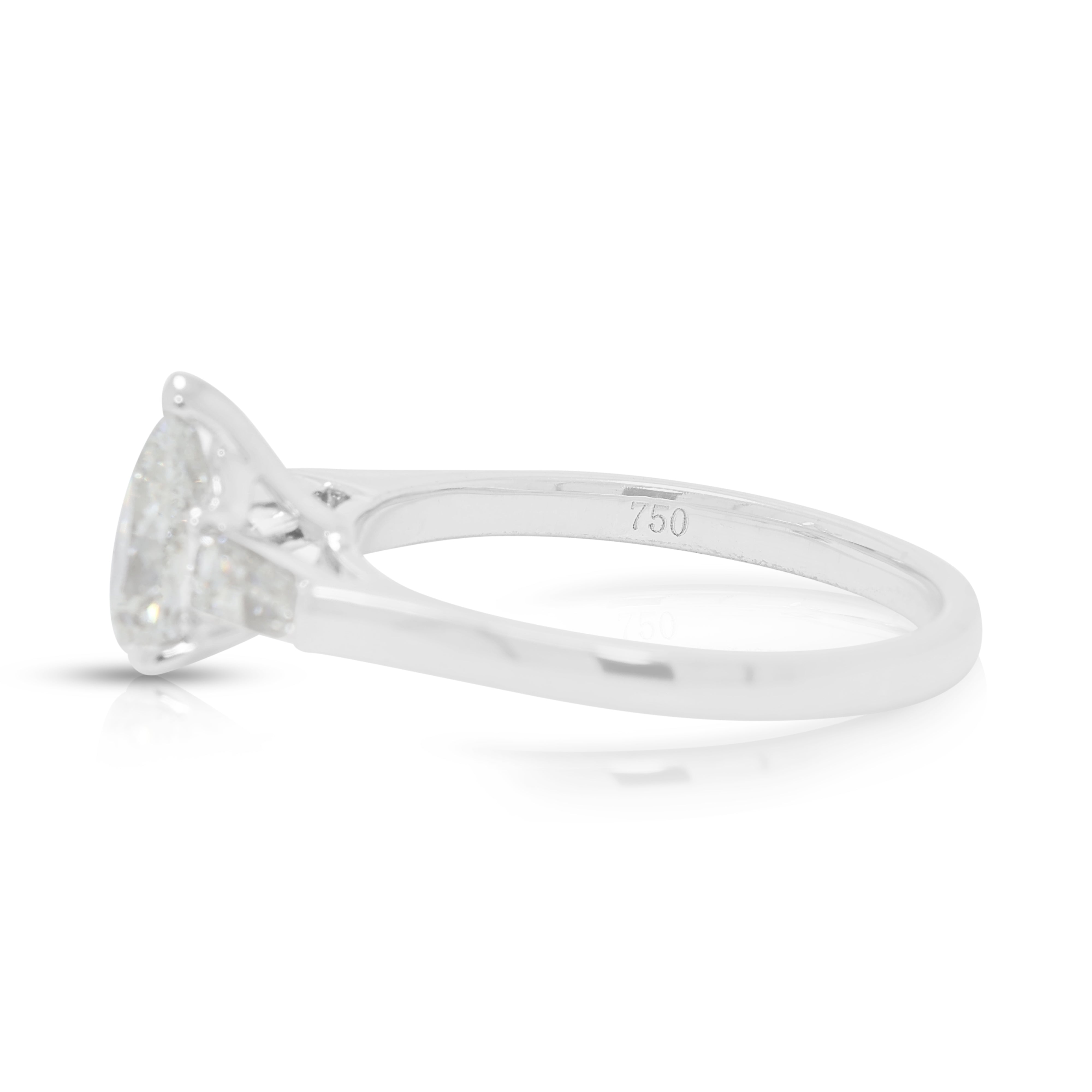 Breathtaking 1.33ct Natural Diamond Three-Stone Ring in 18K White Gold