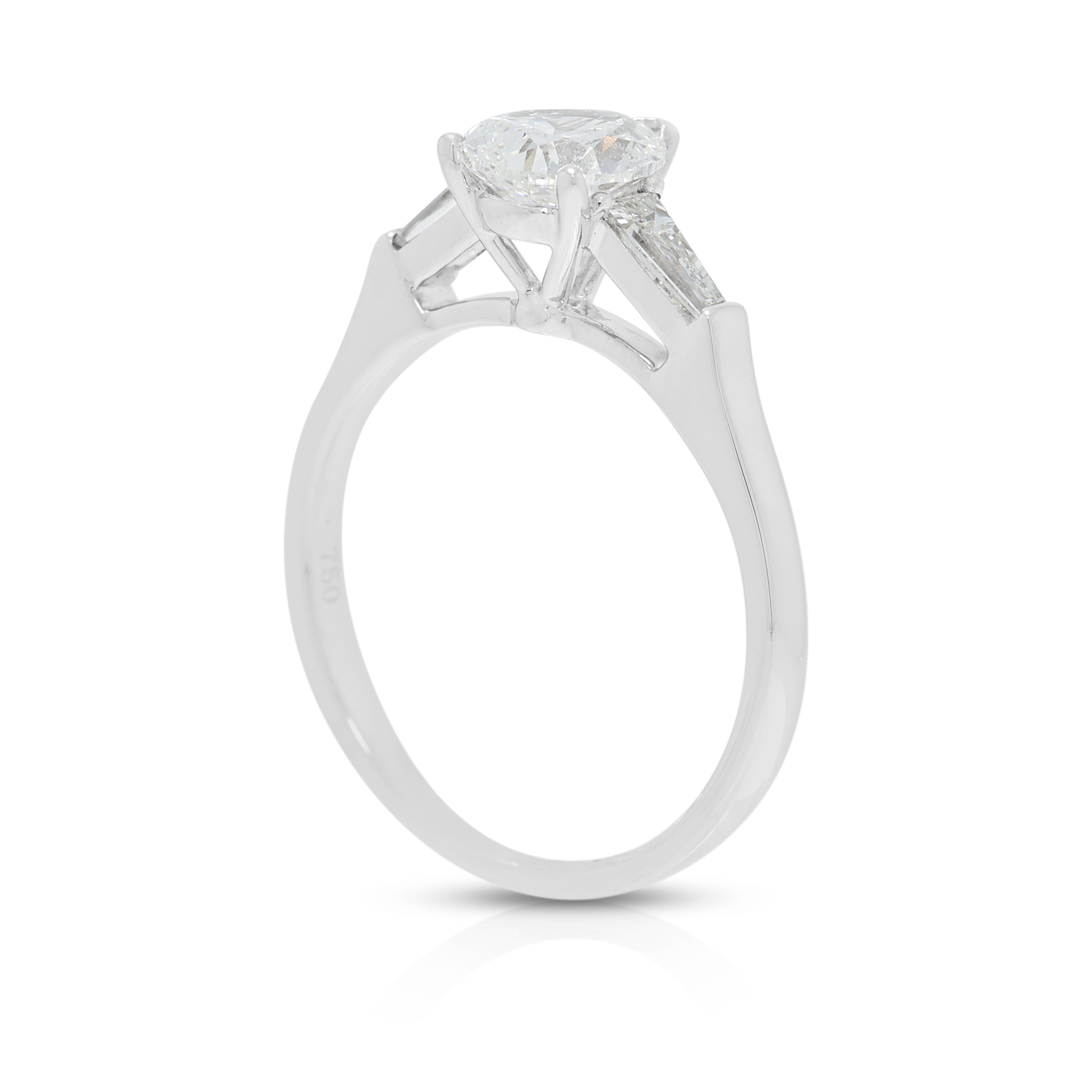 Breathtaking 1.33ct Natural Diamond Three-Stone Ring in 18K White Gold