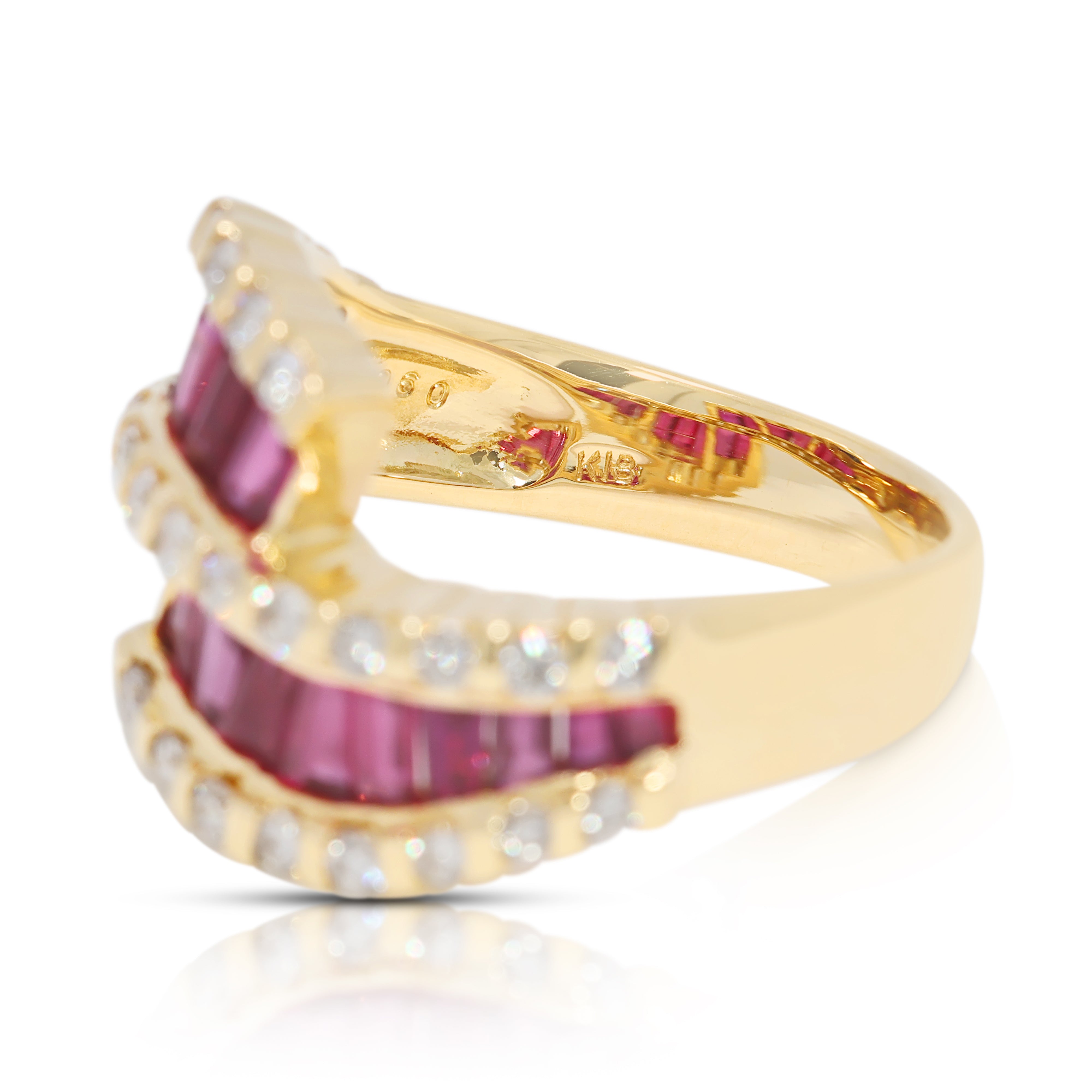 Striking 2.36ct Ruby & Natural Diamond Wave Ring in 18K Yellow Gold