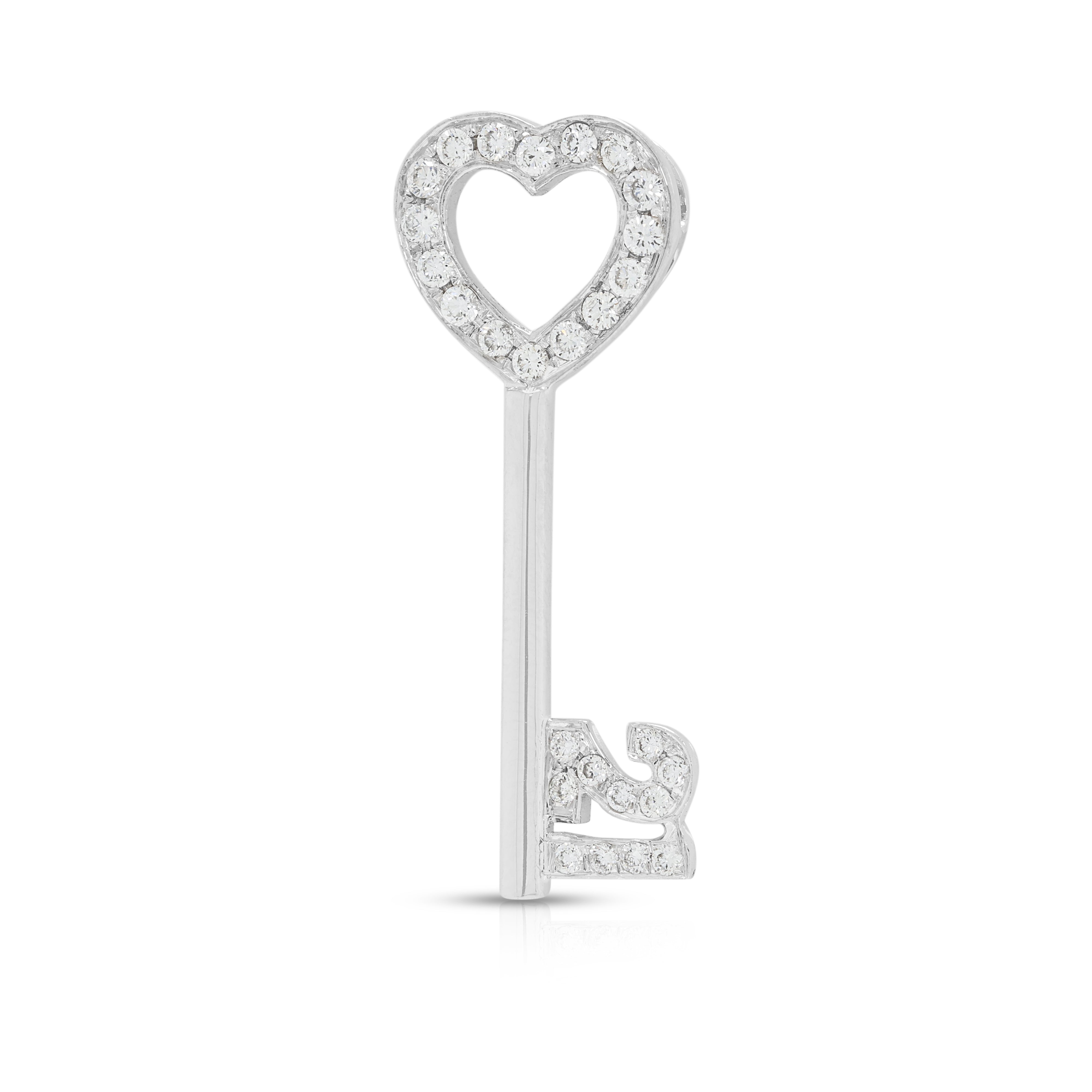 Romantic 0.68ct Natural Diamond Heart Key Pendant in 18K White Gold
