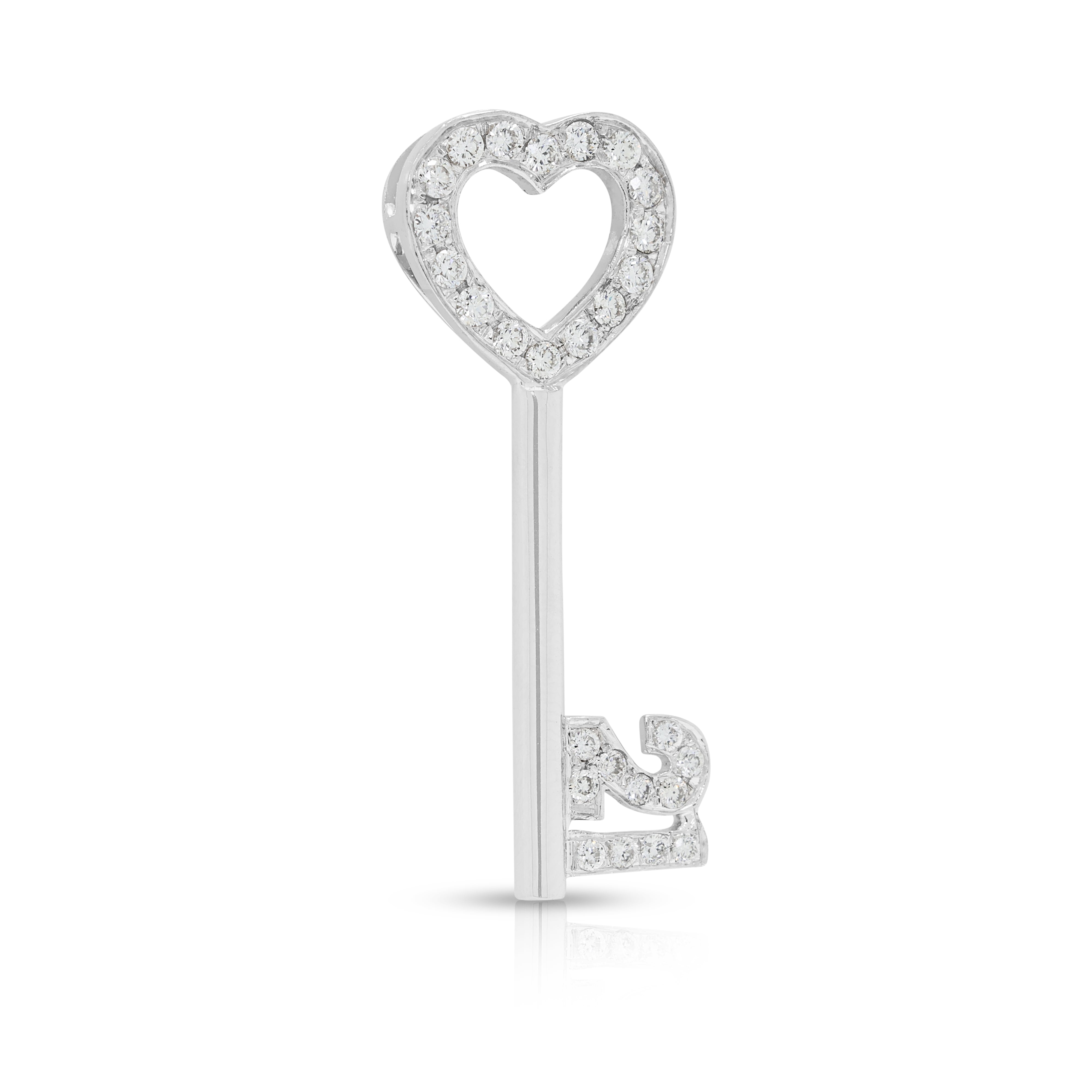 Romantic 0.68ct Natural Diamond Heart Key Pendant in 18K White Gold