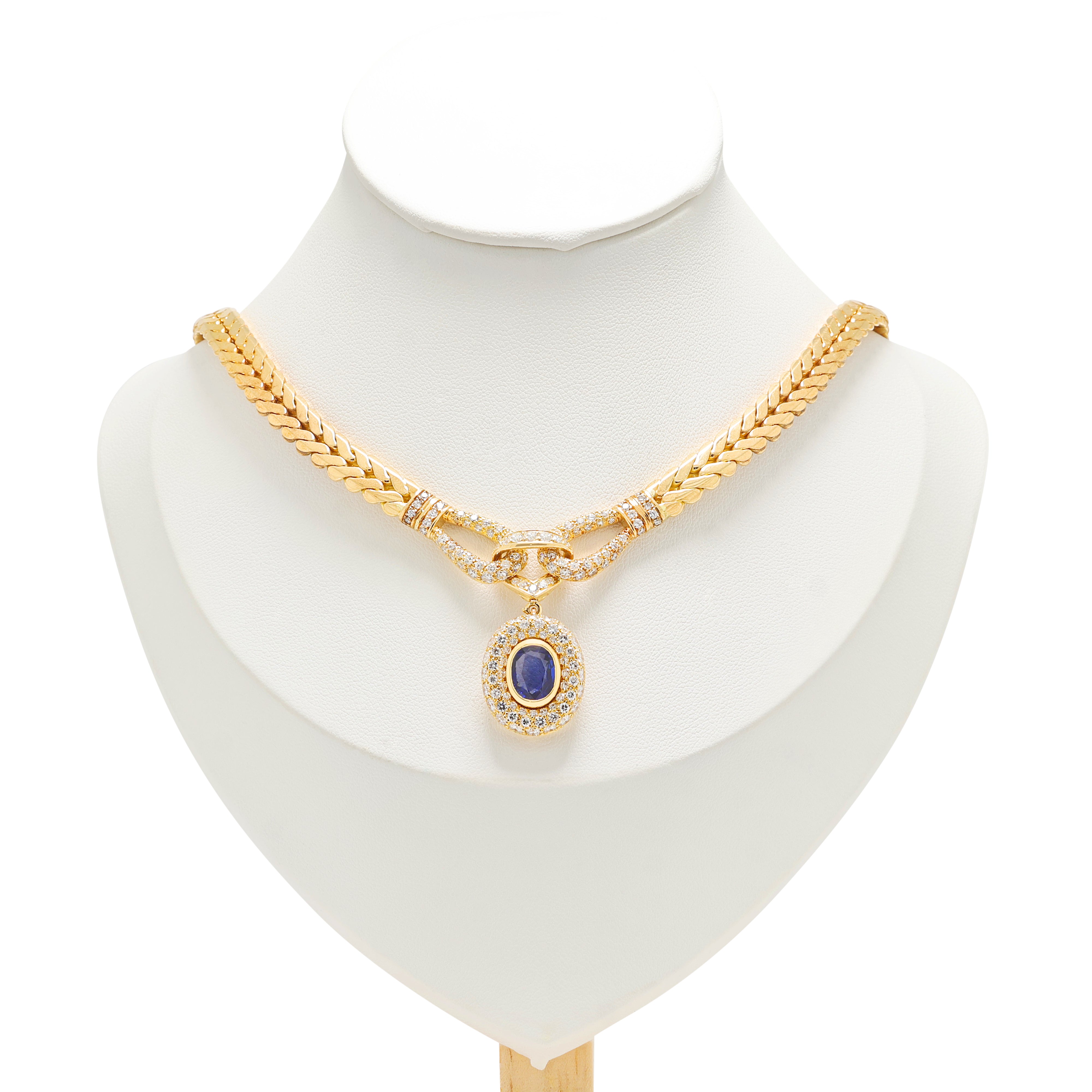 Magnificent 1.80ct Sapphire and 1.96ct Natural Diamond Detachable Pendant Cartier Necklace in 18K Yellow Gold