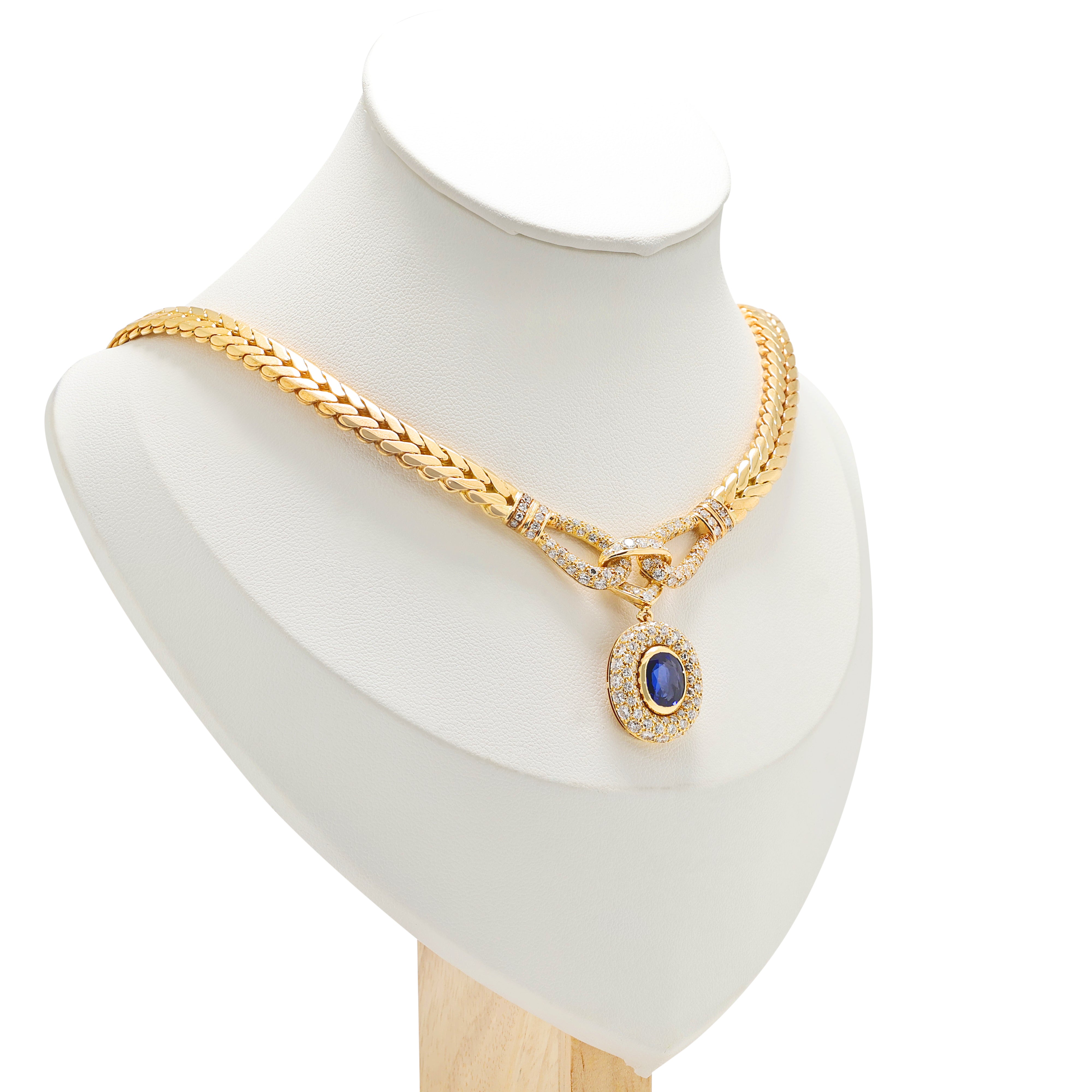 Magnificent 1.80ct Sapphire and 1.96ct Natural Diamond Detachable Pendant Cartier Necklace in 18K Yellow Gold