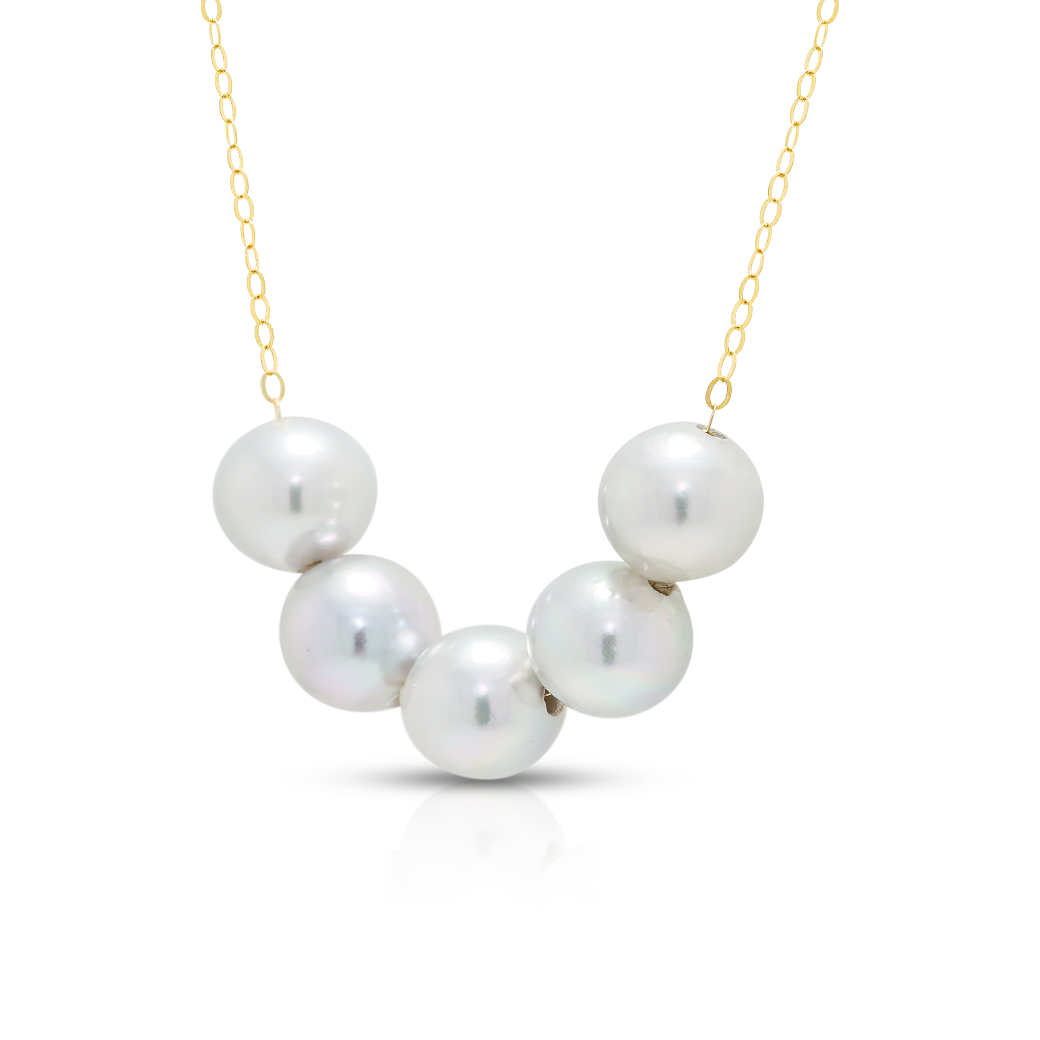 Lustrous 7-7.5mm Silver Grey Akoya Pearl Station Necklace in 18K Yellow Gold