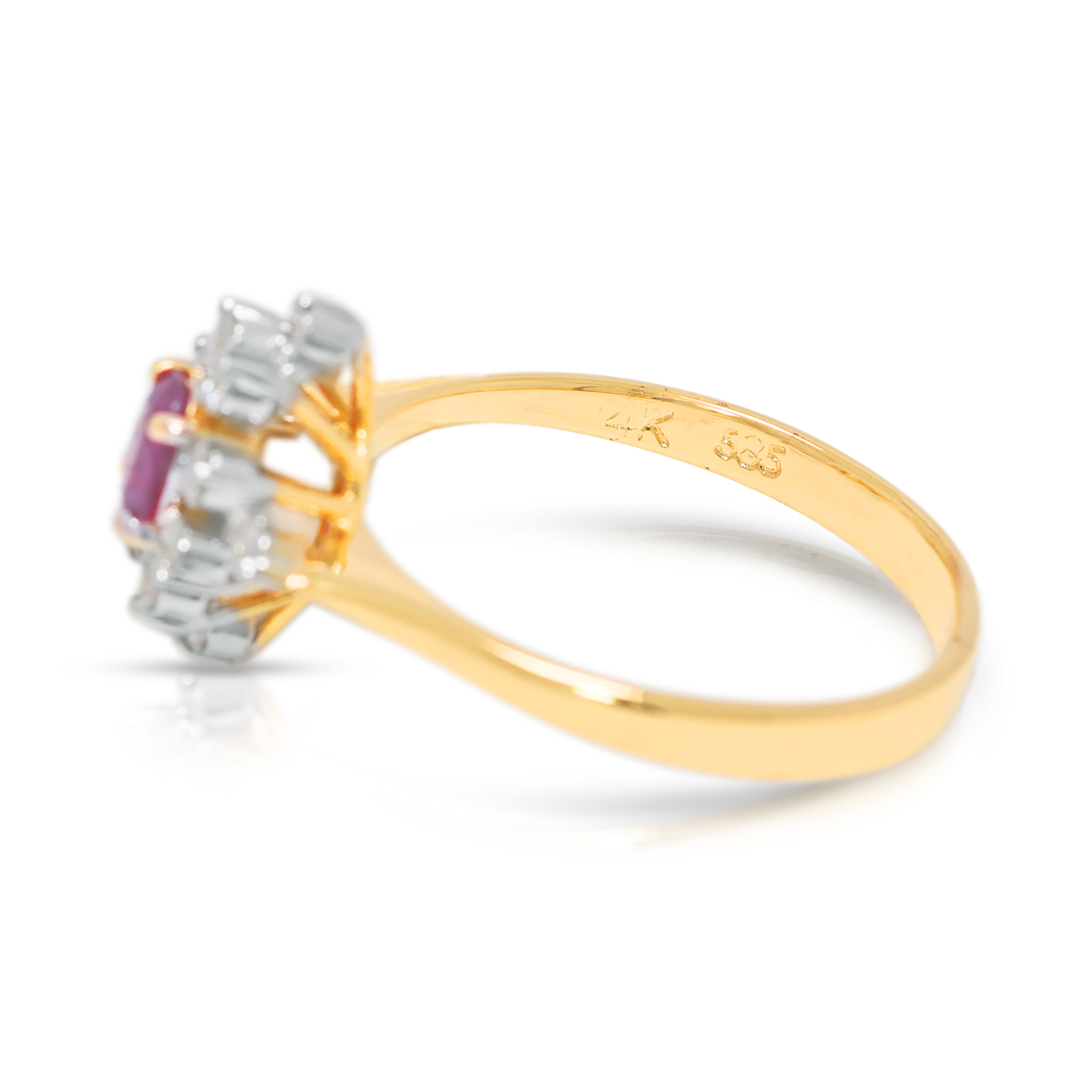 Dazzling 0.42ct Ruby & Diamond Floral Ring in 14K Yellow Gold (New)