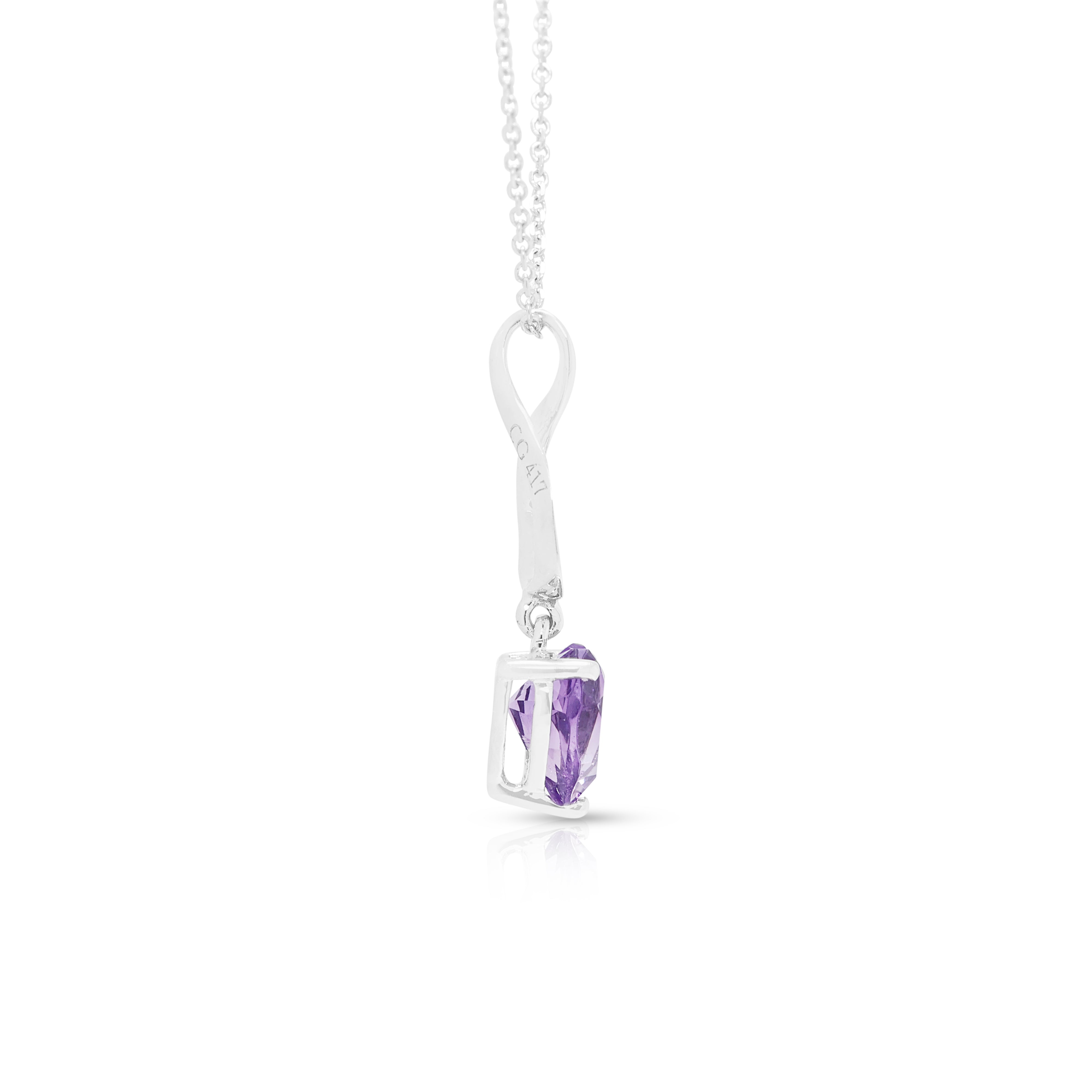 Whimsical 0.50ct Amethyst Heart Pendant Necklace in 10K White Gold