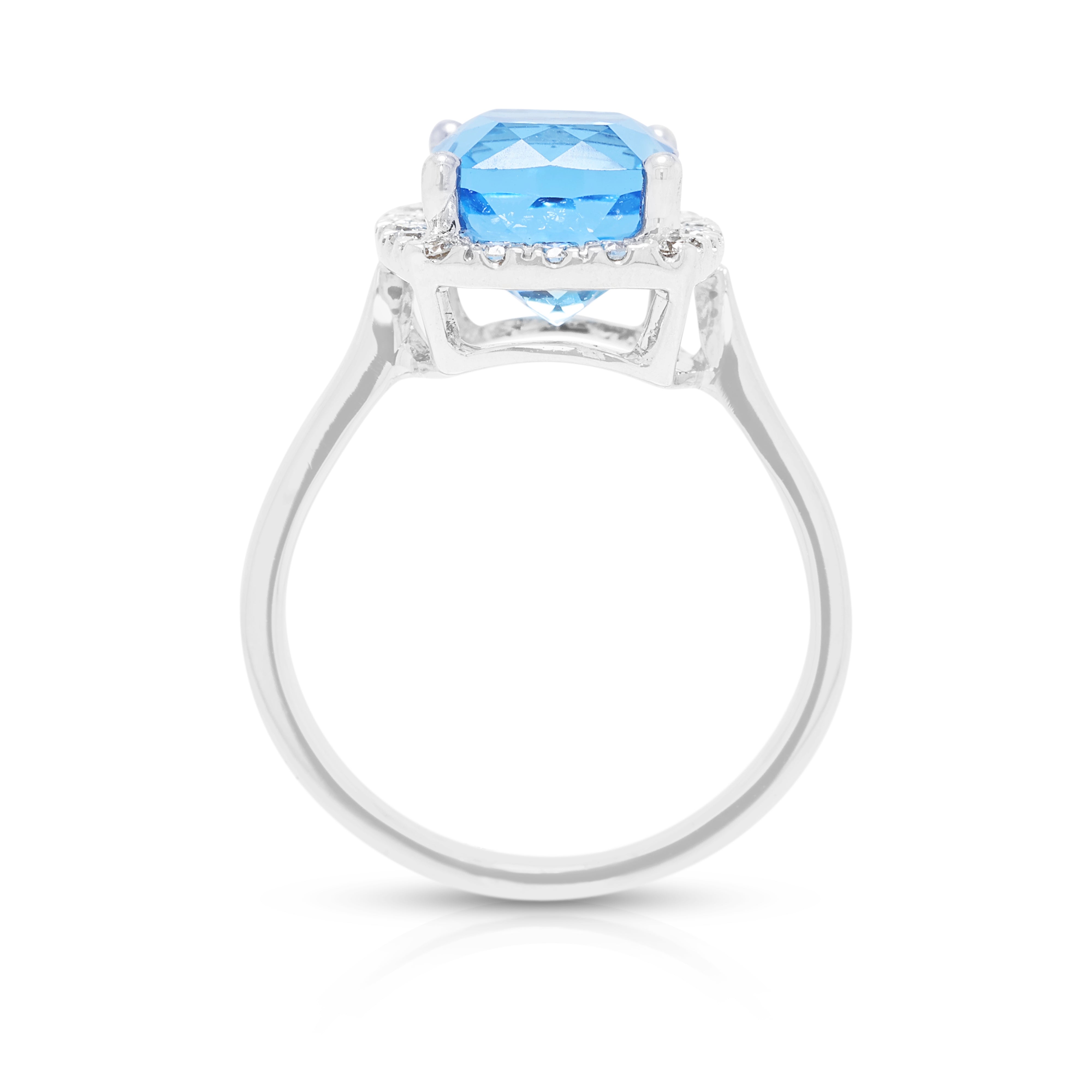 Alluring 5.00ct Topaz and 0.20ct Natural Diamond Halo Ring in 18K White Gold