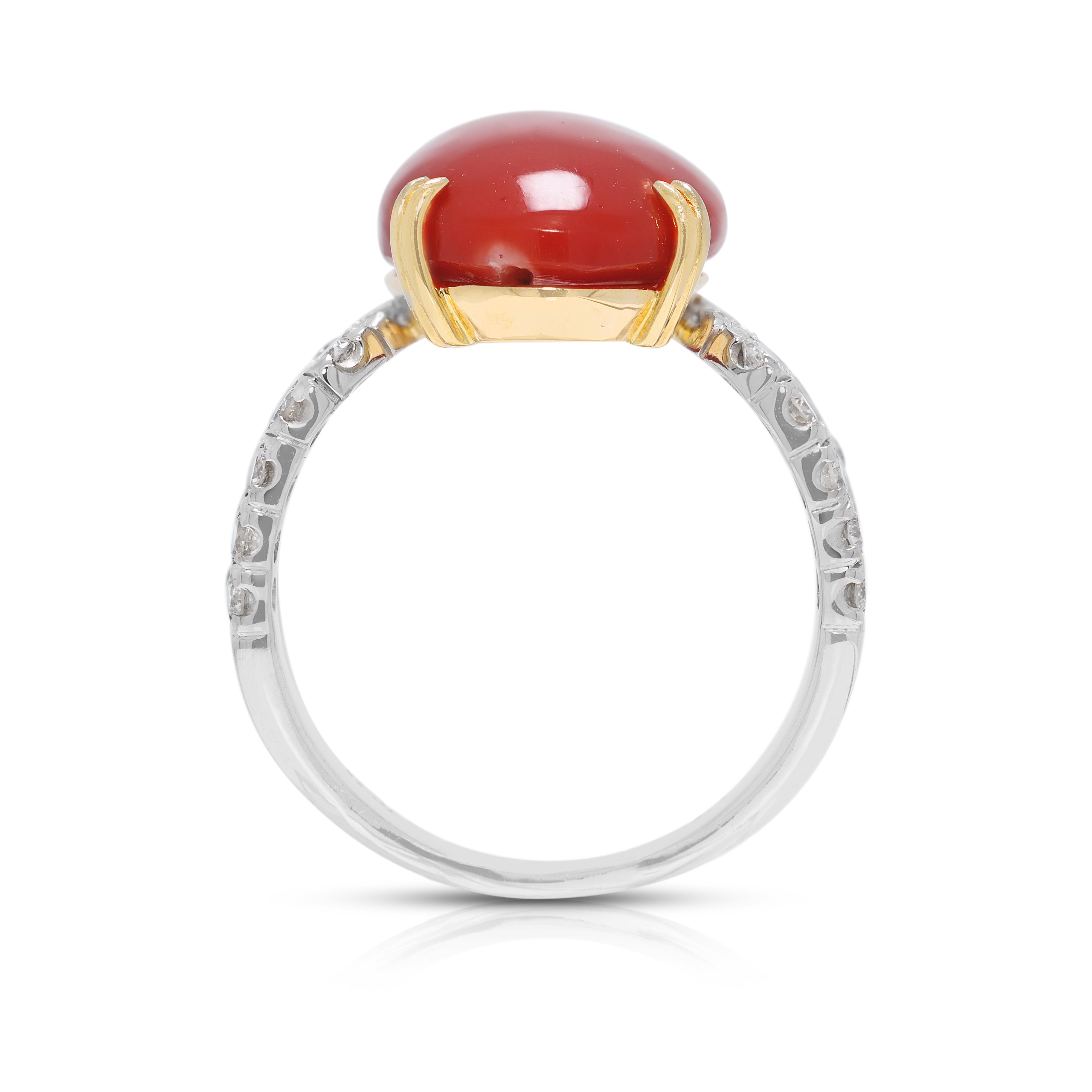 Bold 0.84ct Natural Diamond & Coral Oval Ring in 18K Two-Toned Gold (New & Unworn)