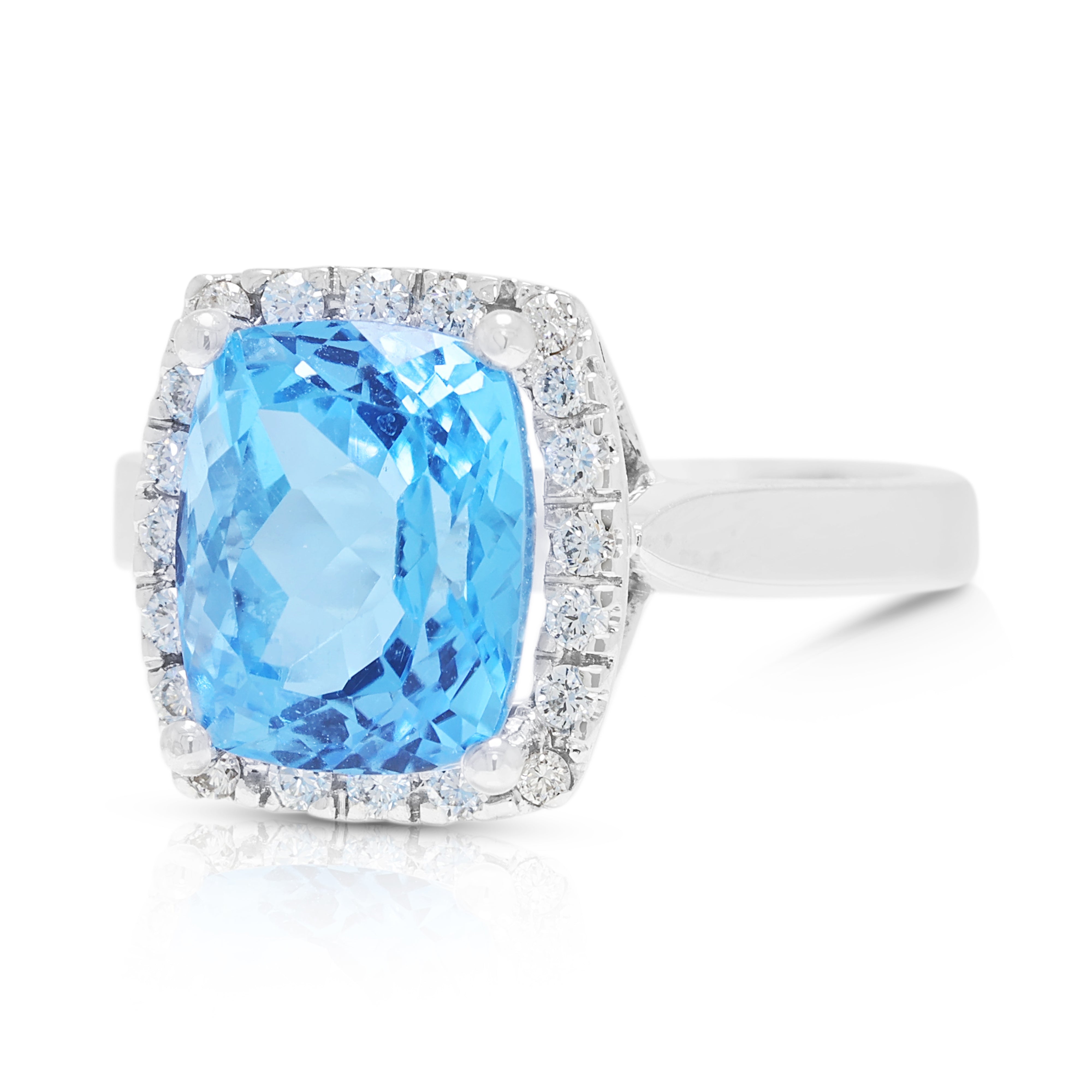 Alluring 5.00ct Topaz and 0.20ct Natural Diamond Halo Ring in 18K White Gold