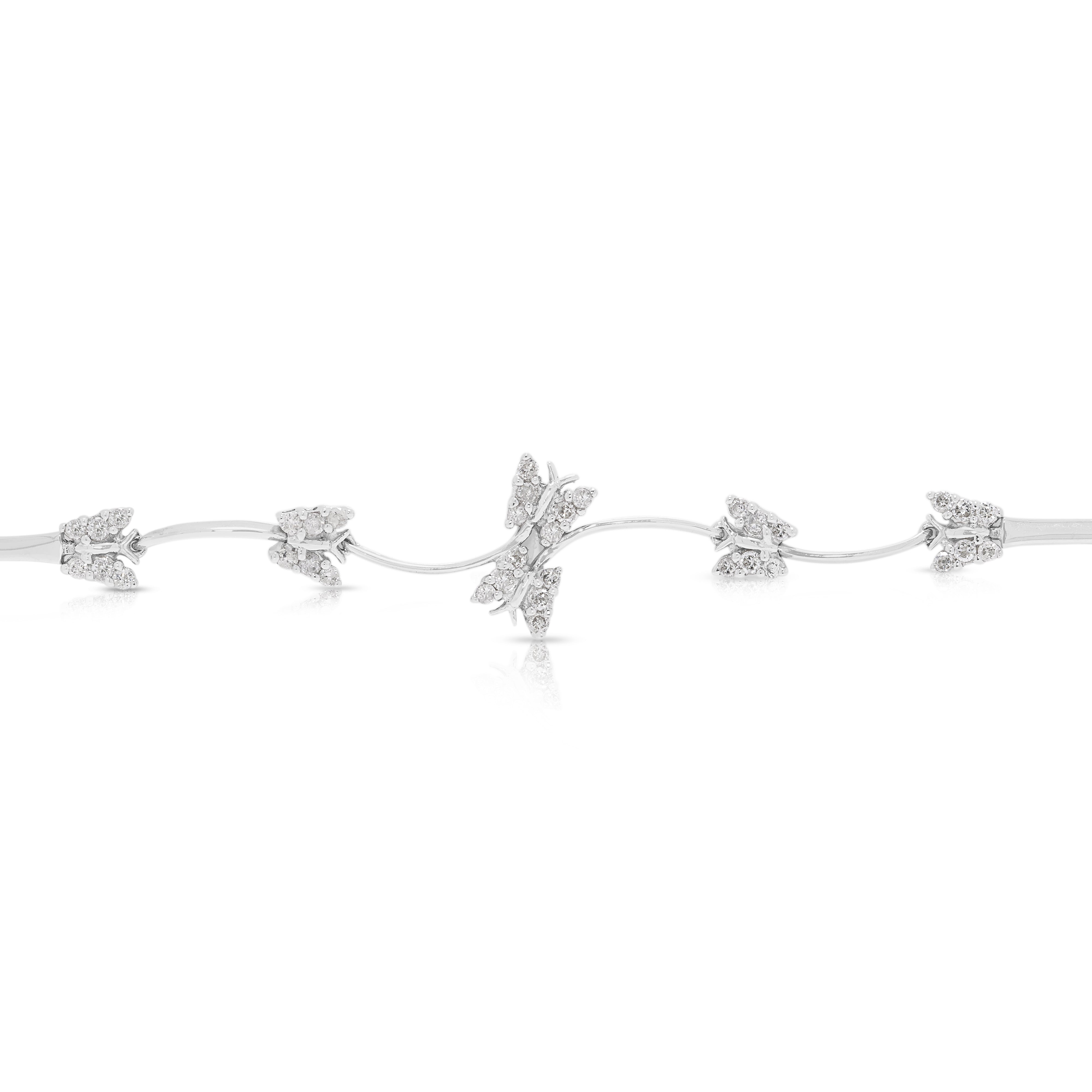Quirky 0.30ct Natural Diamond Butterfly 18K White Gold Bracelet (Unworn)