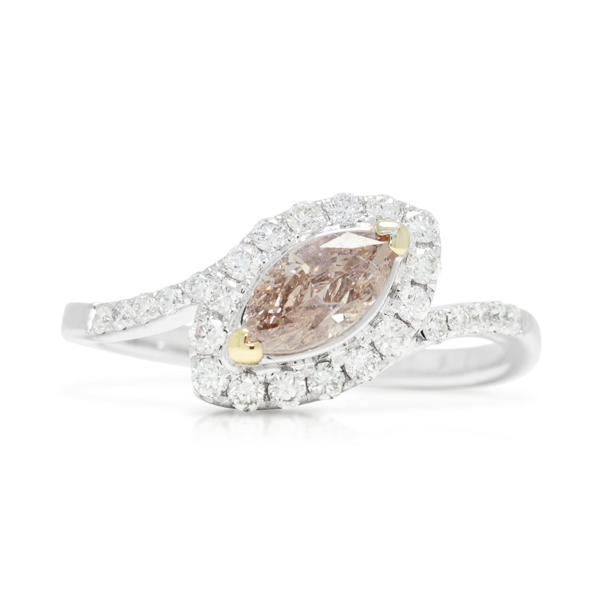 Spectacular 0.83ct Natural Diamond Bypass Halo Ring in 18K Two-Tone Gold - GIA Certified