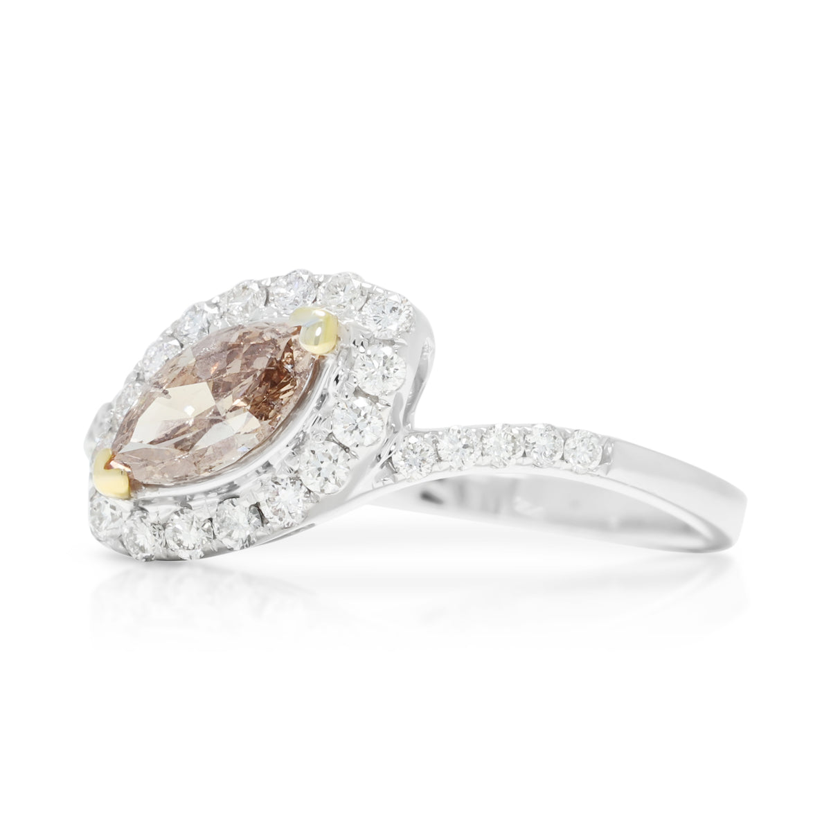 Spectacular 0.83ct Natural Diamond Bypass Halo Ring in 18K Two-Tone Gold - GIA Certified