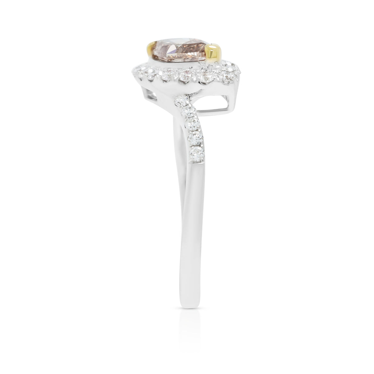 Spectacular 0.83ct Natural Diamond Bypass Halo Ring in 18K Two-Tone Gold - GIA Certified