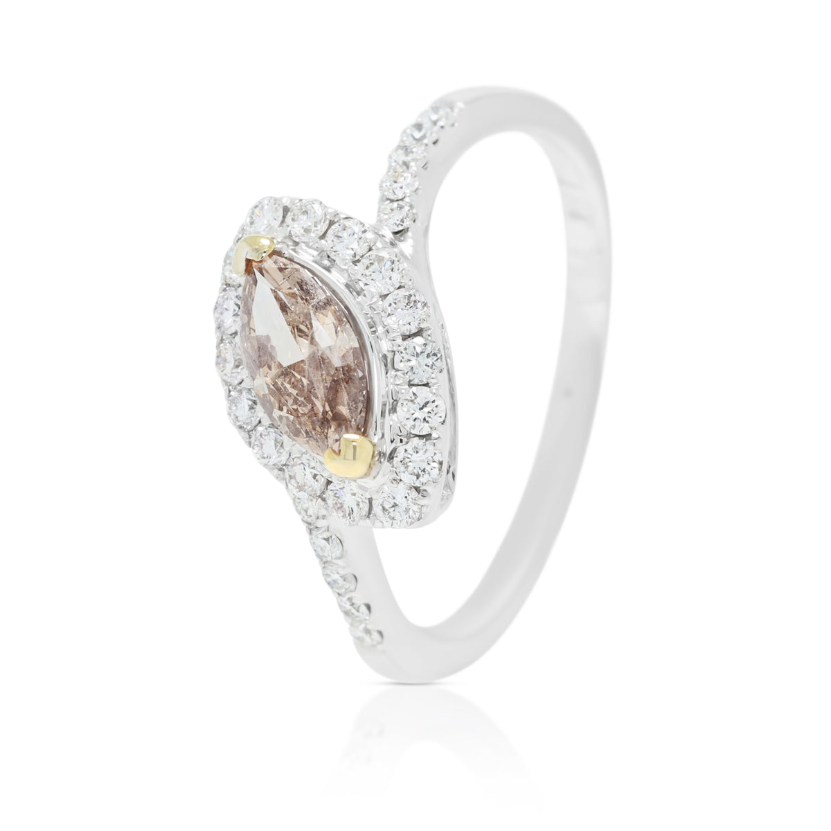 Spectacular 0.83ct Natural Diamond Bypass Halo Ring in 18K Two-Tone Gold - GIA Certified
