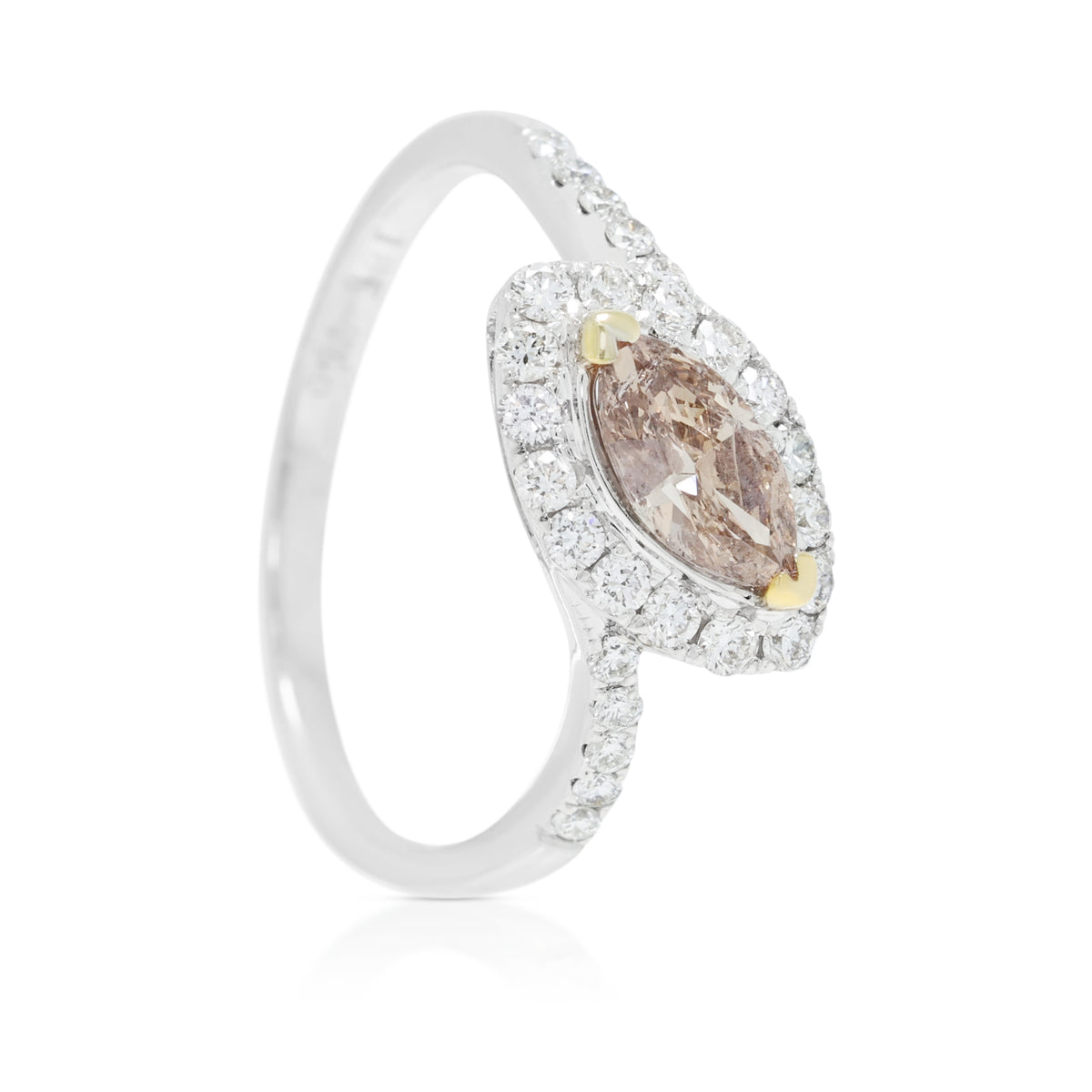 Spectacular 0.83ct Natural Diamond Bypass Halo Ring in 18K Two-Tone Gold - GIA Certified