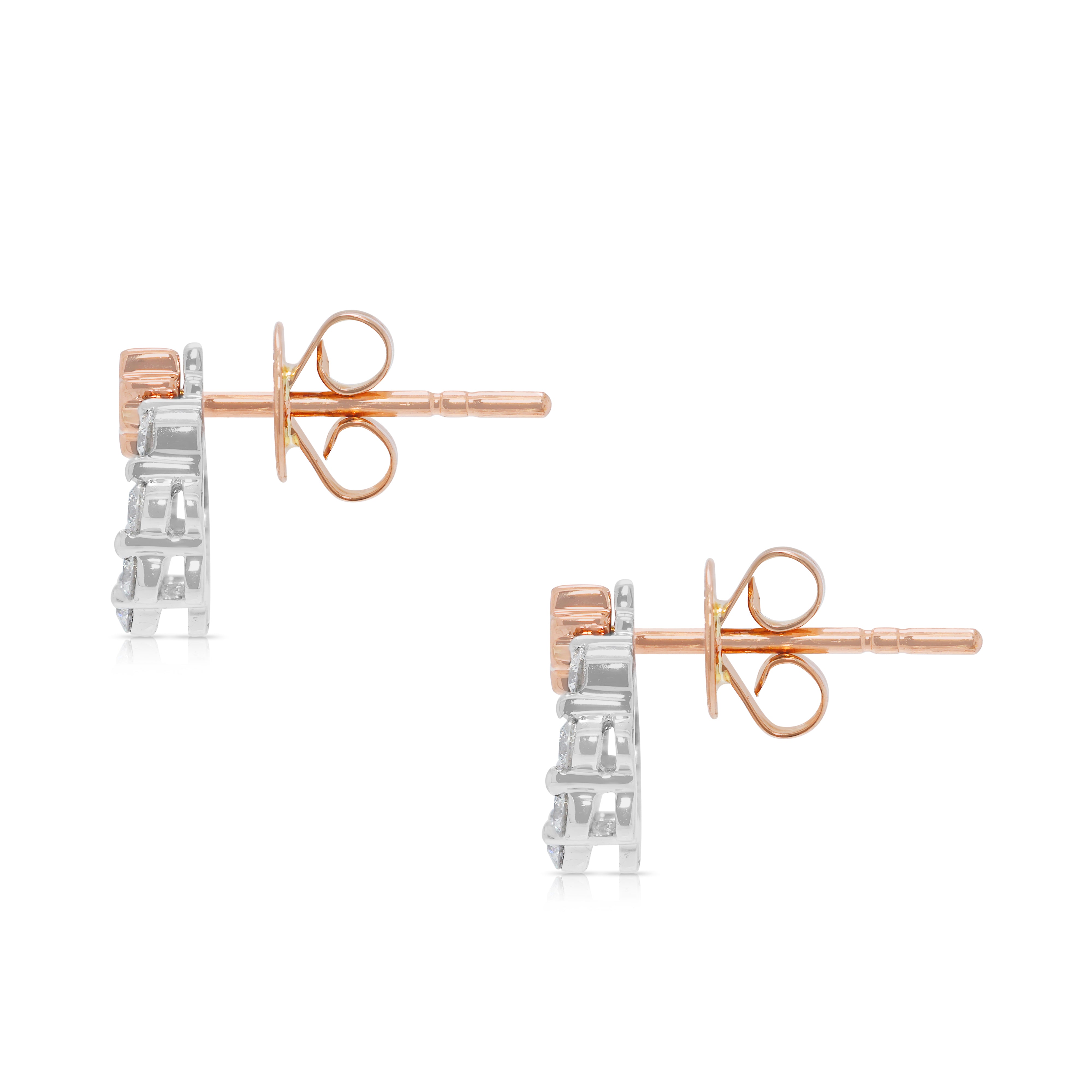 Chic 0.32ct Natural Diamond Cluster 18K Two-Toned Gold Stud Earrings