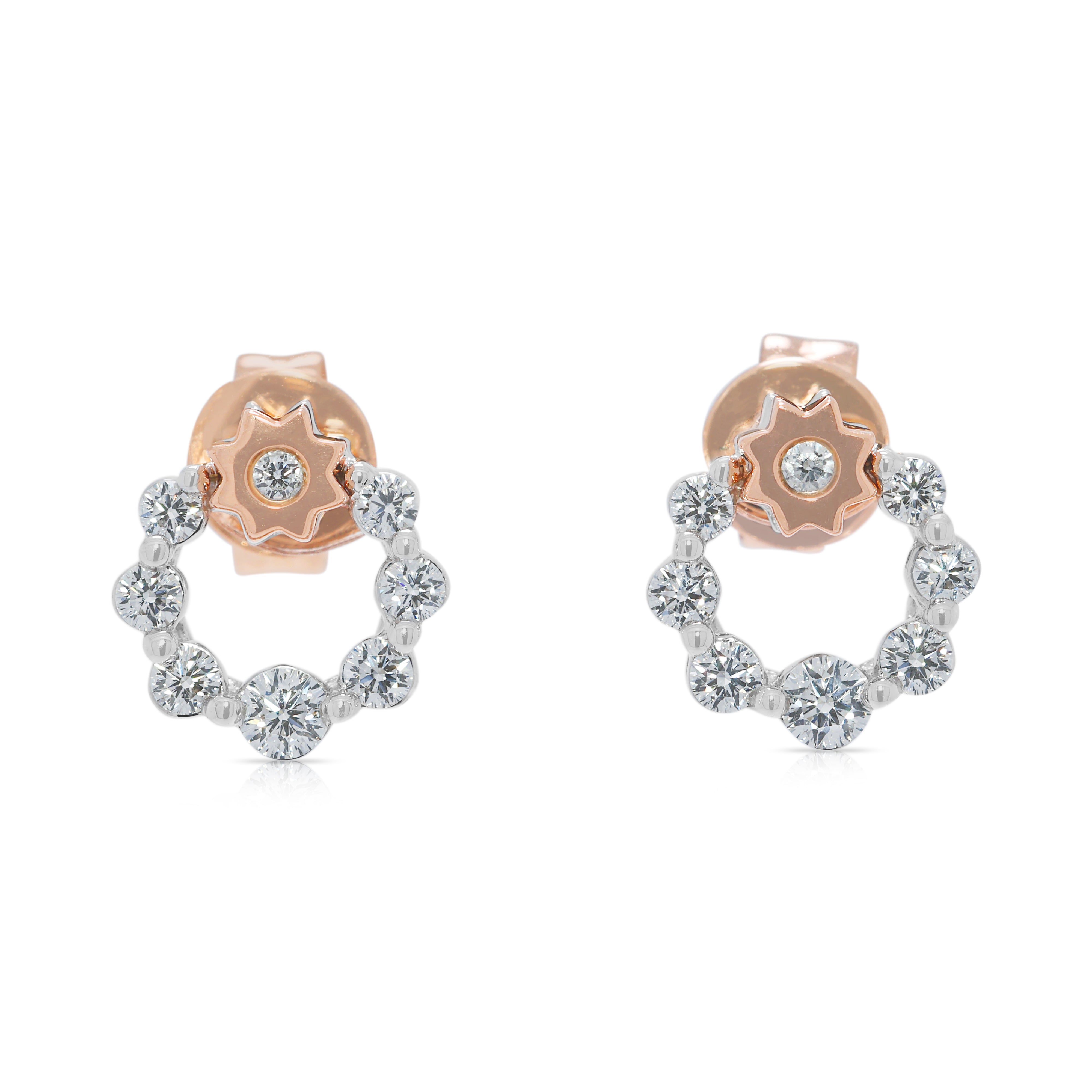 Chic 0.32ct Natural Diamond Cluster 18K Two-Toned Gold Stud Earrings
