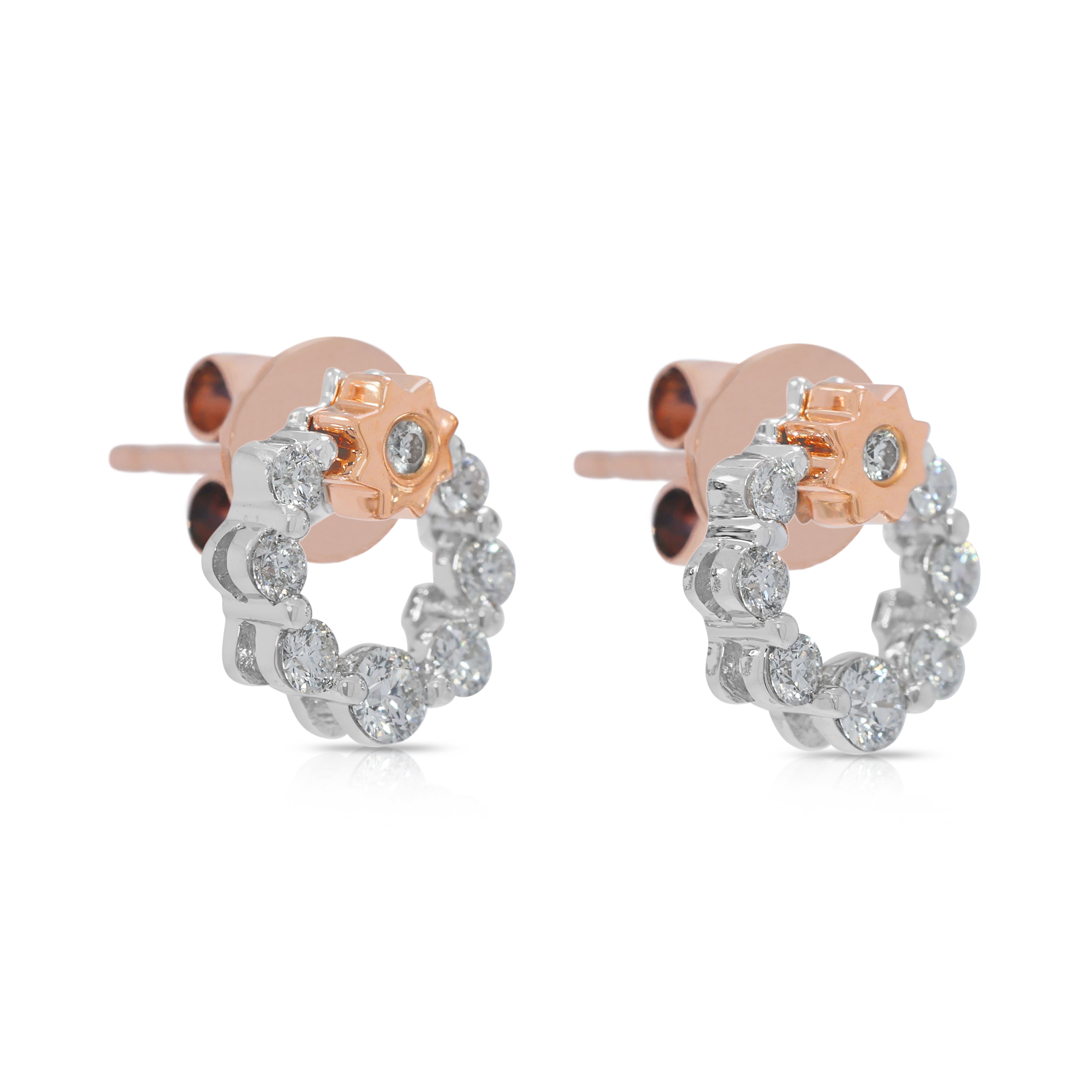 Chic 0.32ct Natural Diamond Cluster 18K Two-Toned Gold Stud Earrings