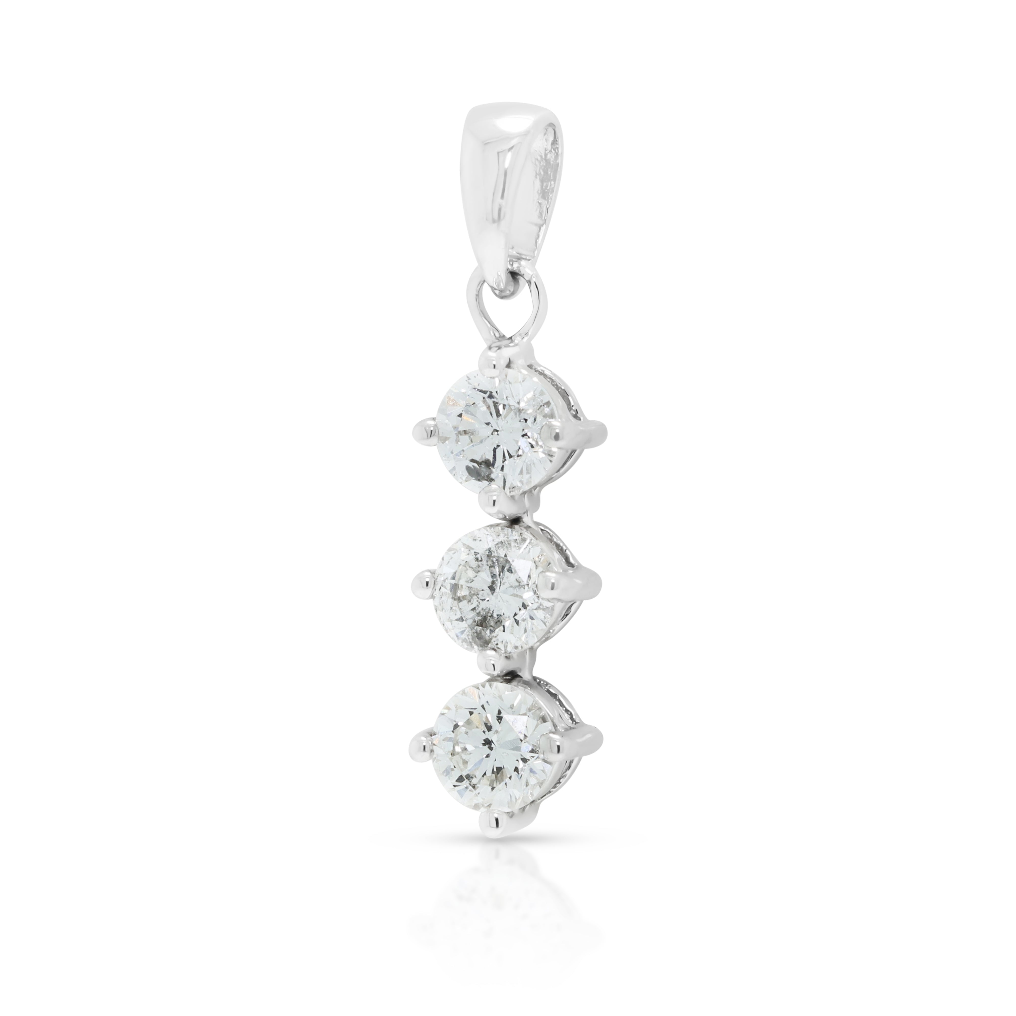 Elegant 0.50ct Natural Diamond Vertical Three Stone Drop Pendant in 18K White Gold