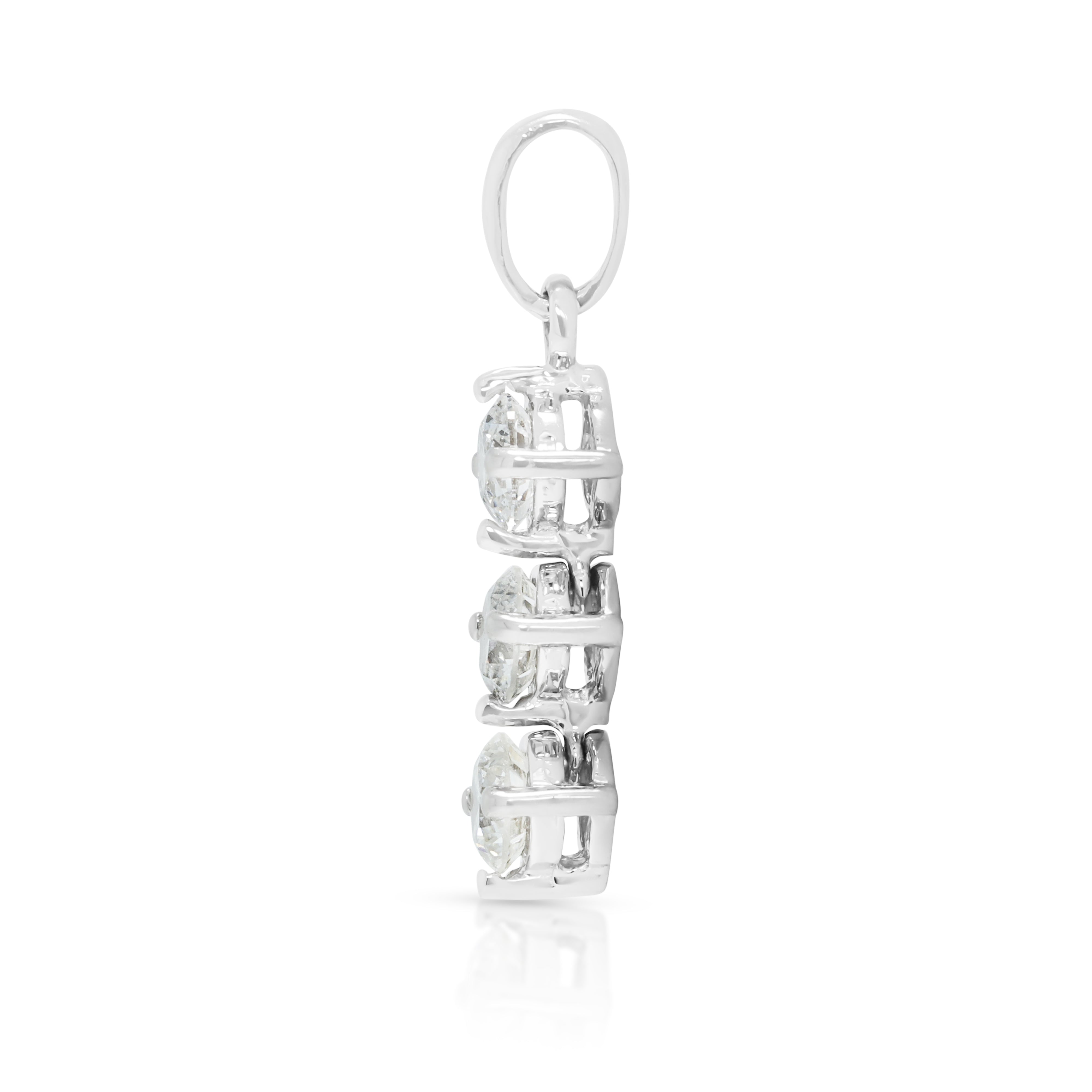 Elegant 0.50ct Natural Diamond Vertical Three Stone Drop Pendant in 18K White Gold