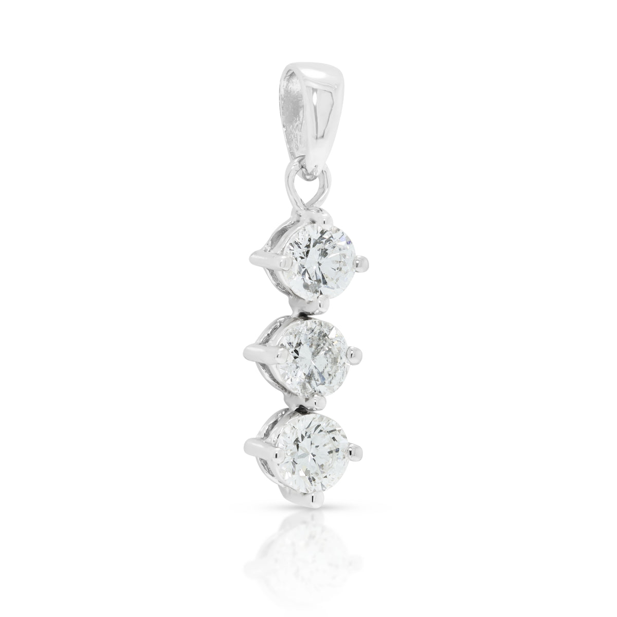 Elegant 0.50ct Natural Diamond Vertical Three Stone Drop Pendant in 18K White Gold