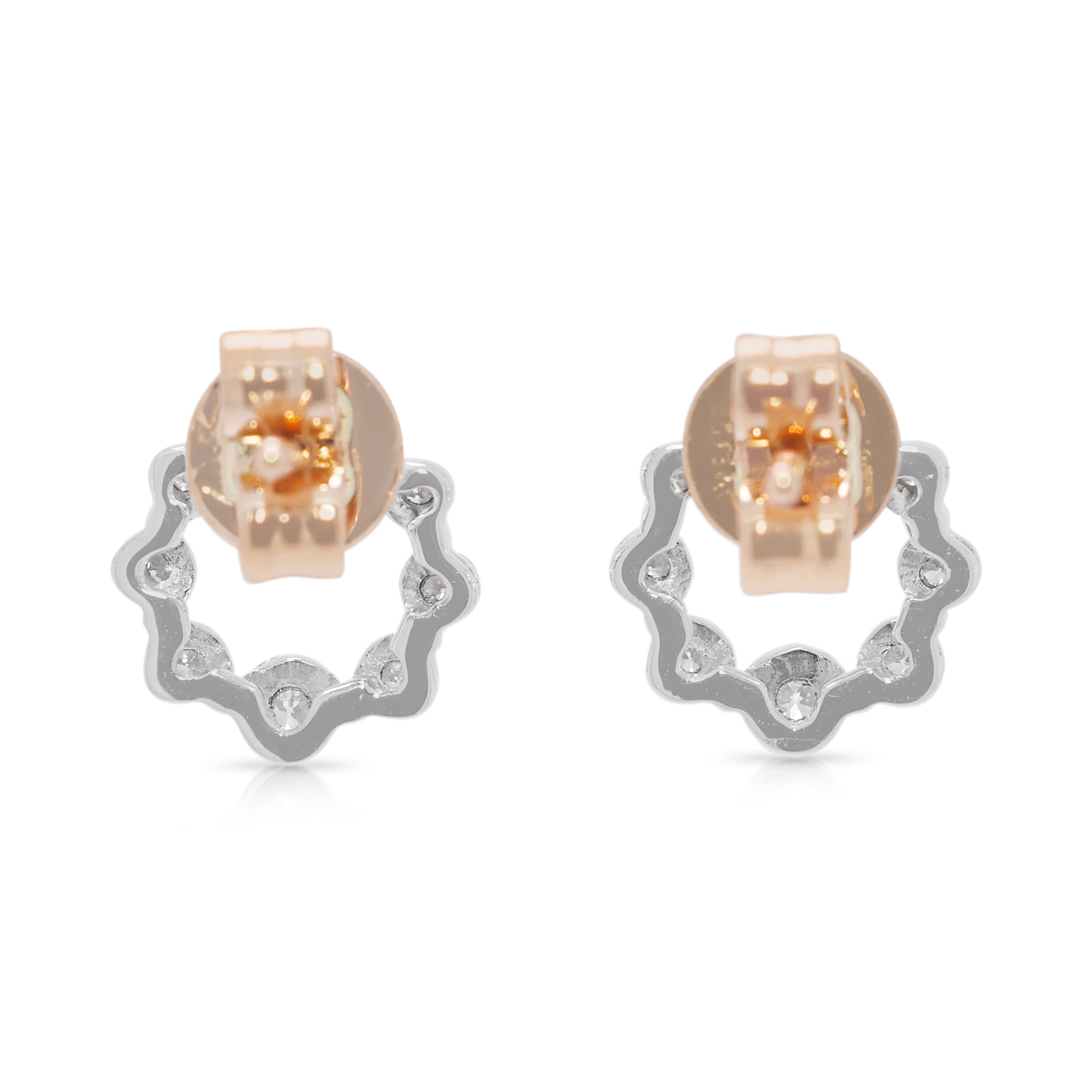 Chic 0.32ct Natural Diamond Cluster 18K Two-Toned Gold Stud Earrings