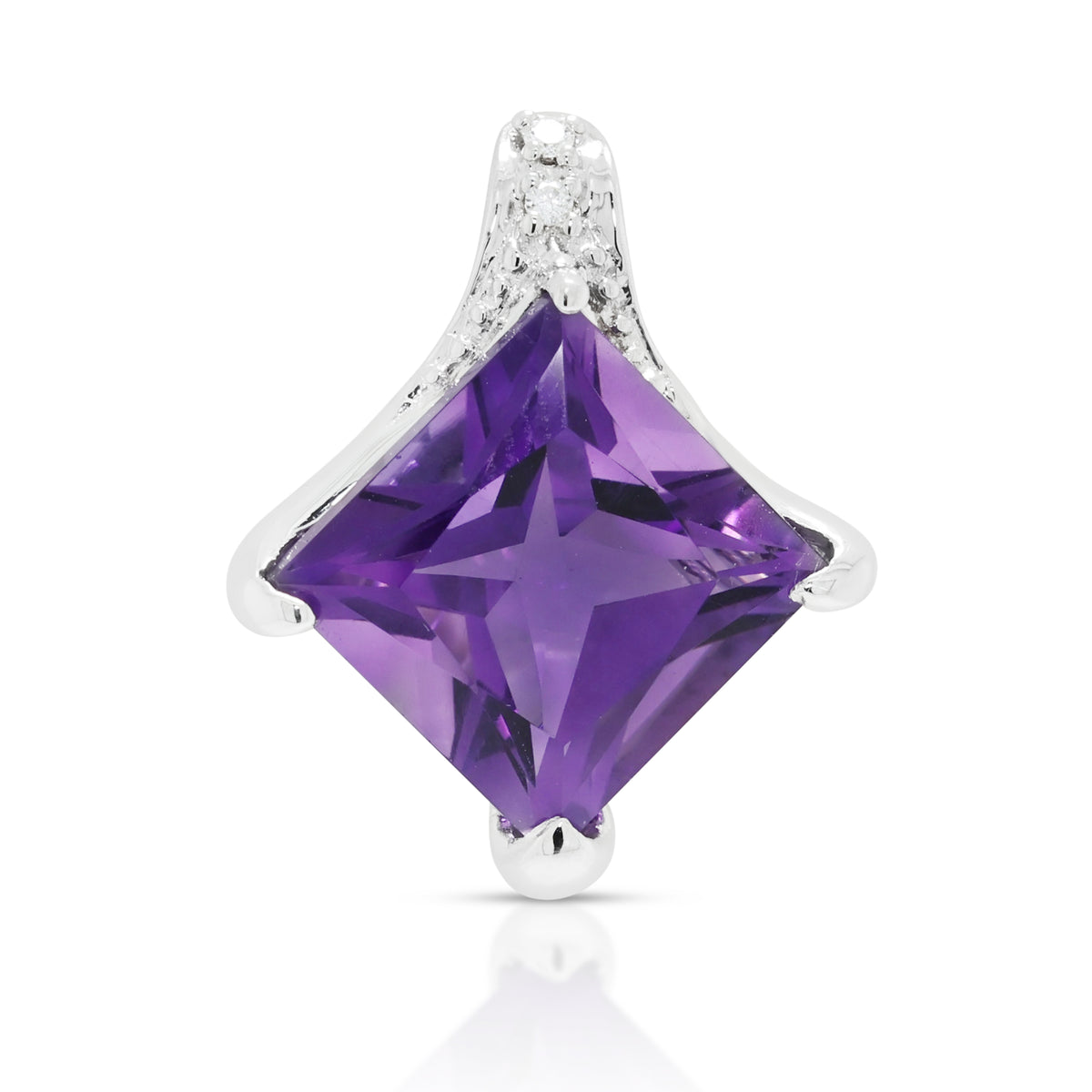 Elegant 2.40ct Amethyst and 0.01ct Natural Diamond Princess Cut Pendant in 18K White Gold
