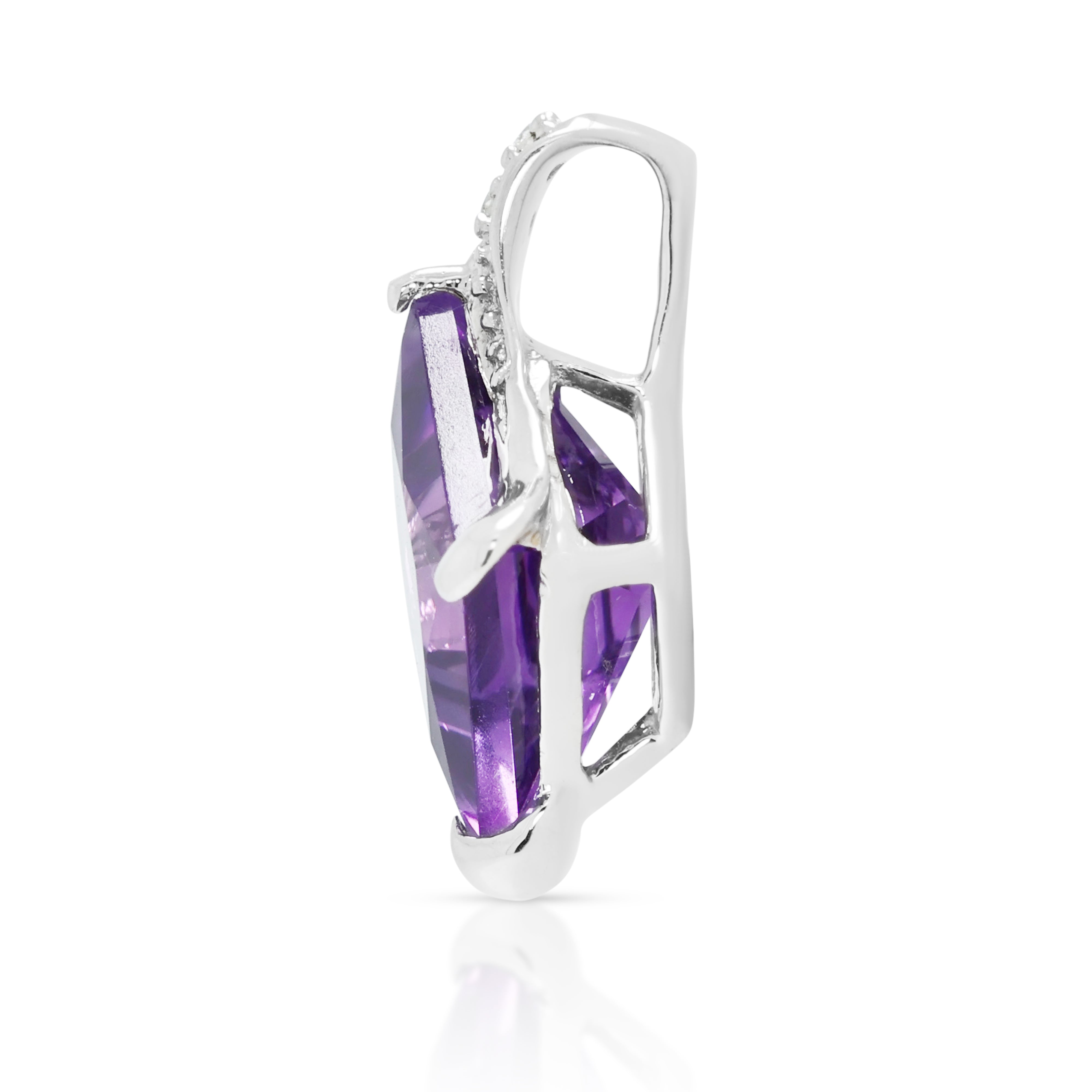Elegant 2.40ct Amethyst and 0.01ct Natural Diamond Princess Cut Pendant in 18K White Gold