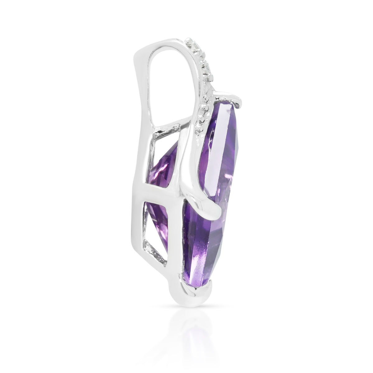 Elegant 2.40ct Amethyst and 0.01ct Natural Diamond Princess Cut Pendant in 18K White Gold