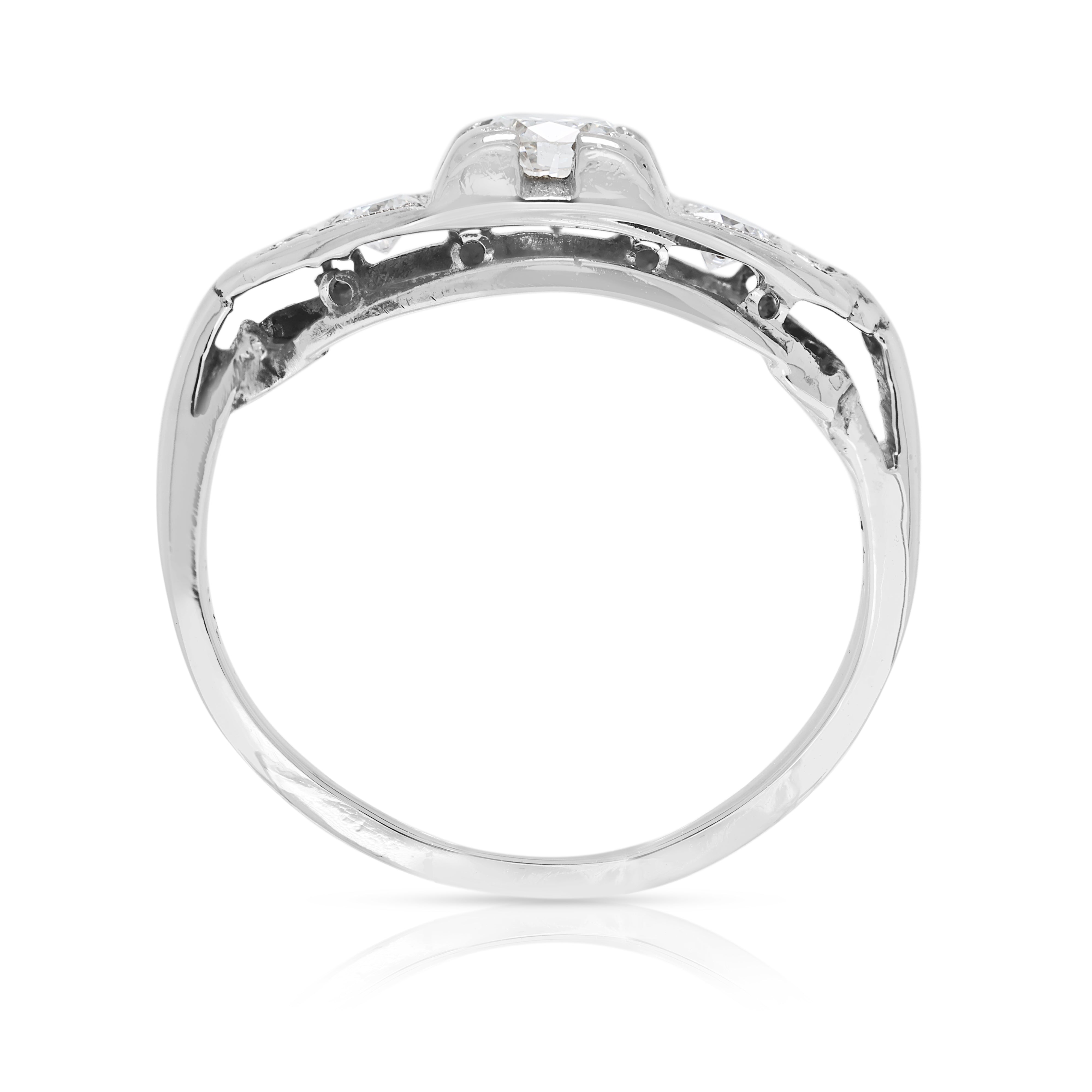Vintage 0.35ct Three-Stone Natural Diamond Ring in 12K White Gold