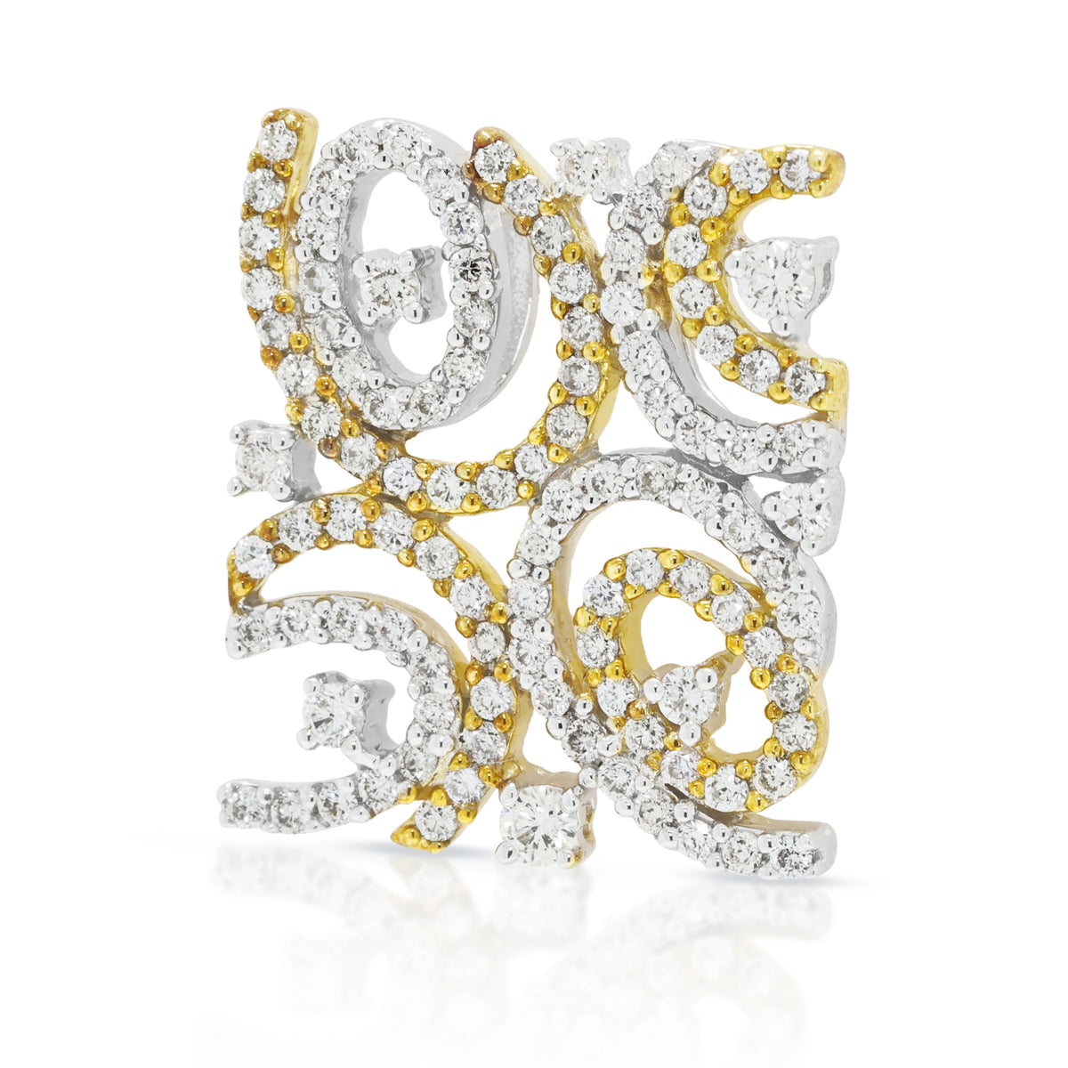 Ornate 0.47ct Natural Diamond Geometric Scroll Plaque Pendant in 18K Two-Tone Gold