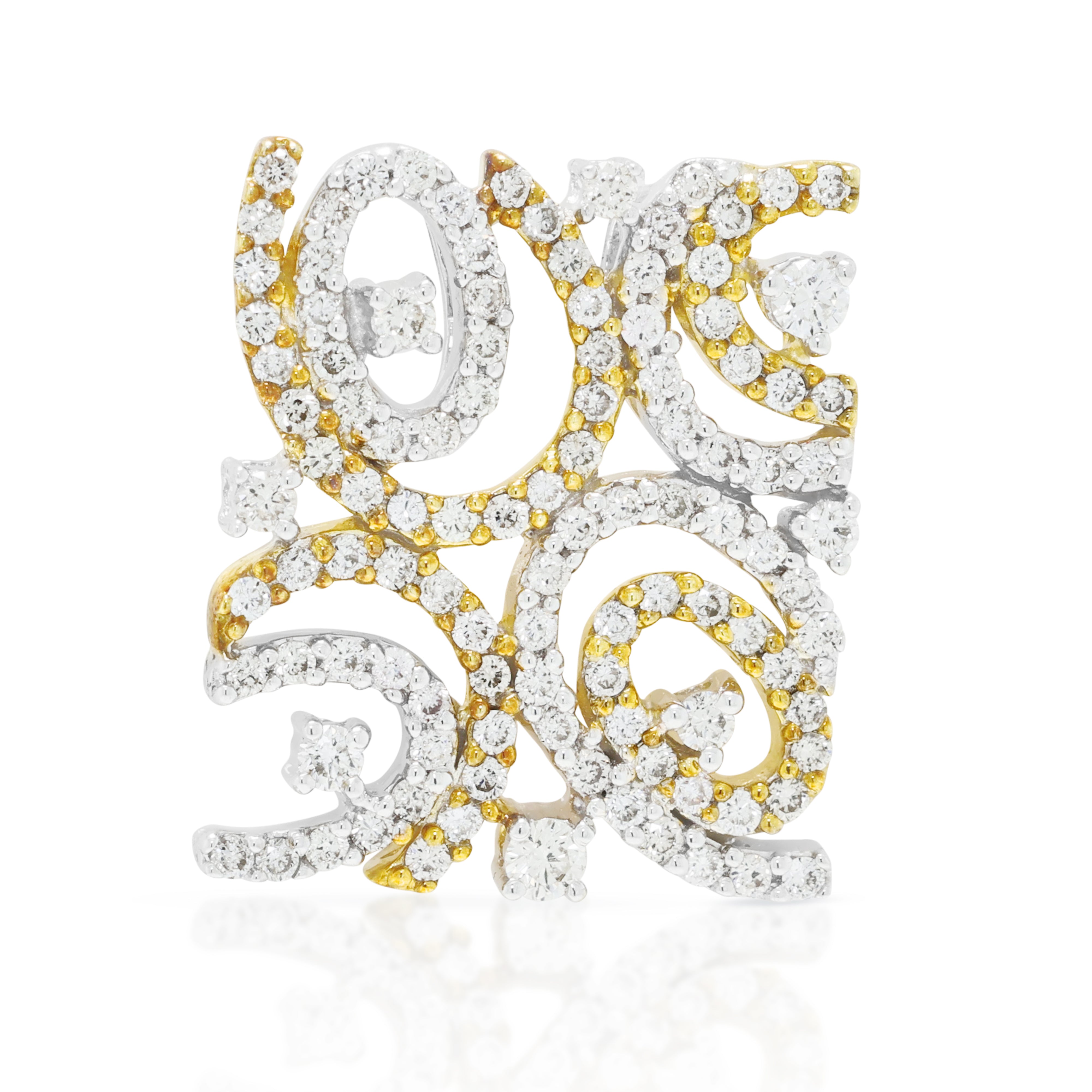 Ornate 0.47ct Natural Diamond Geometric Scroll Plaque Pendant in 18K Two-Tone Gold
