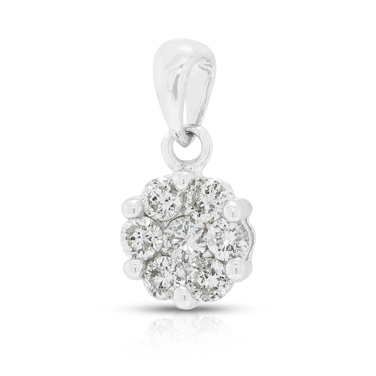 Delicate 0.10ct Natural Diamond Classic Flower Cluster Pendant in 18K White Gold