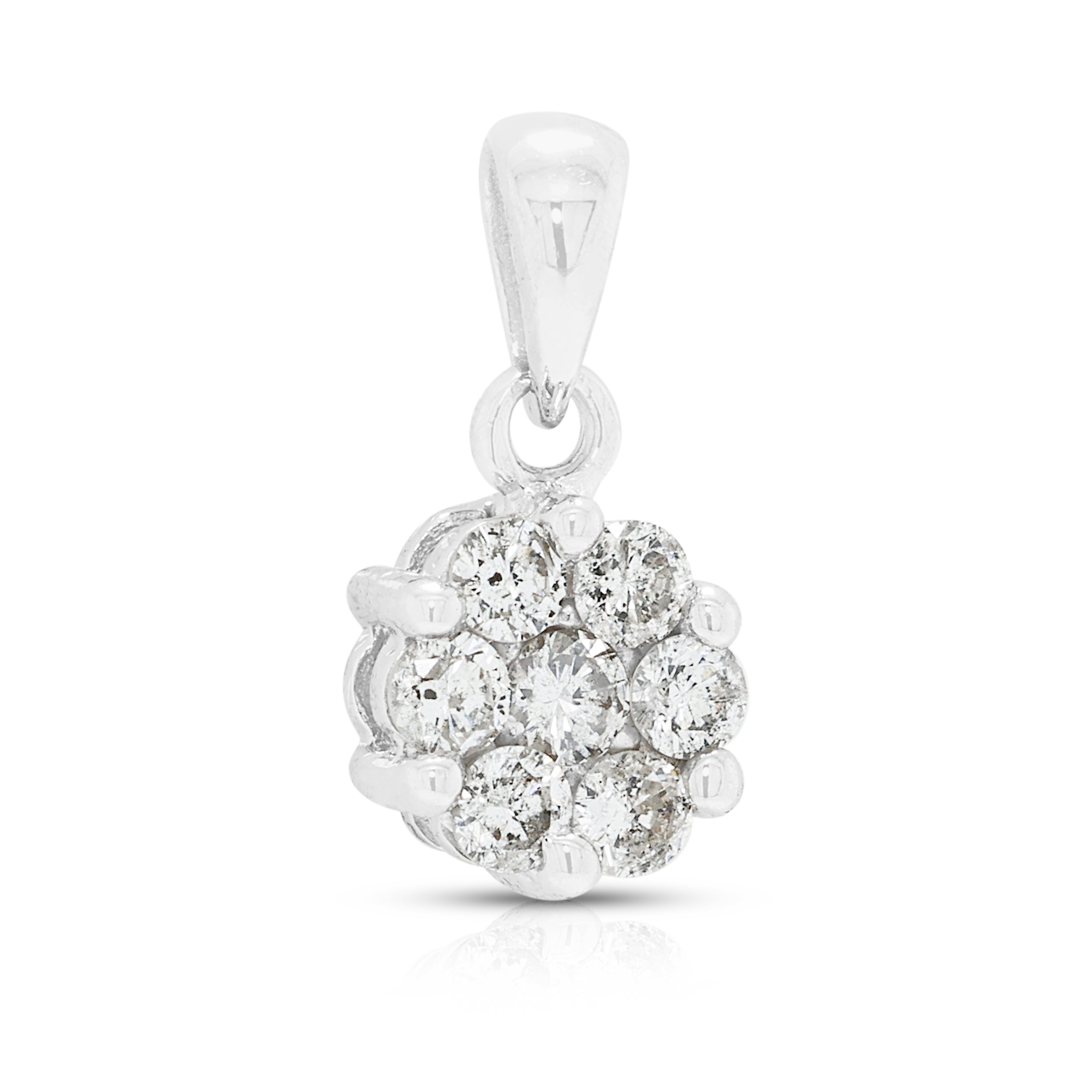 Delicate 0.10ct Natural Diamond Classic Flower Cluster Pendant in 18K White Gold