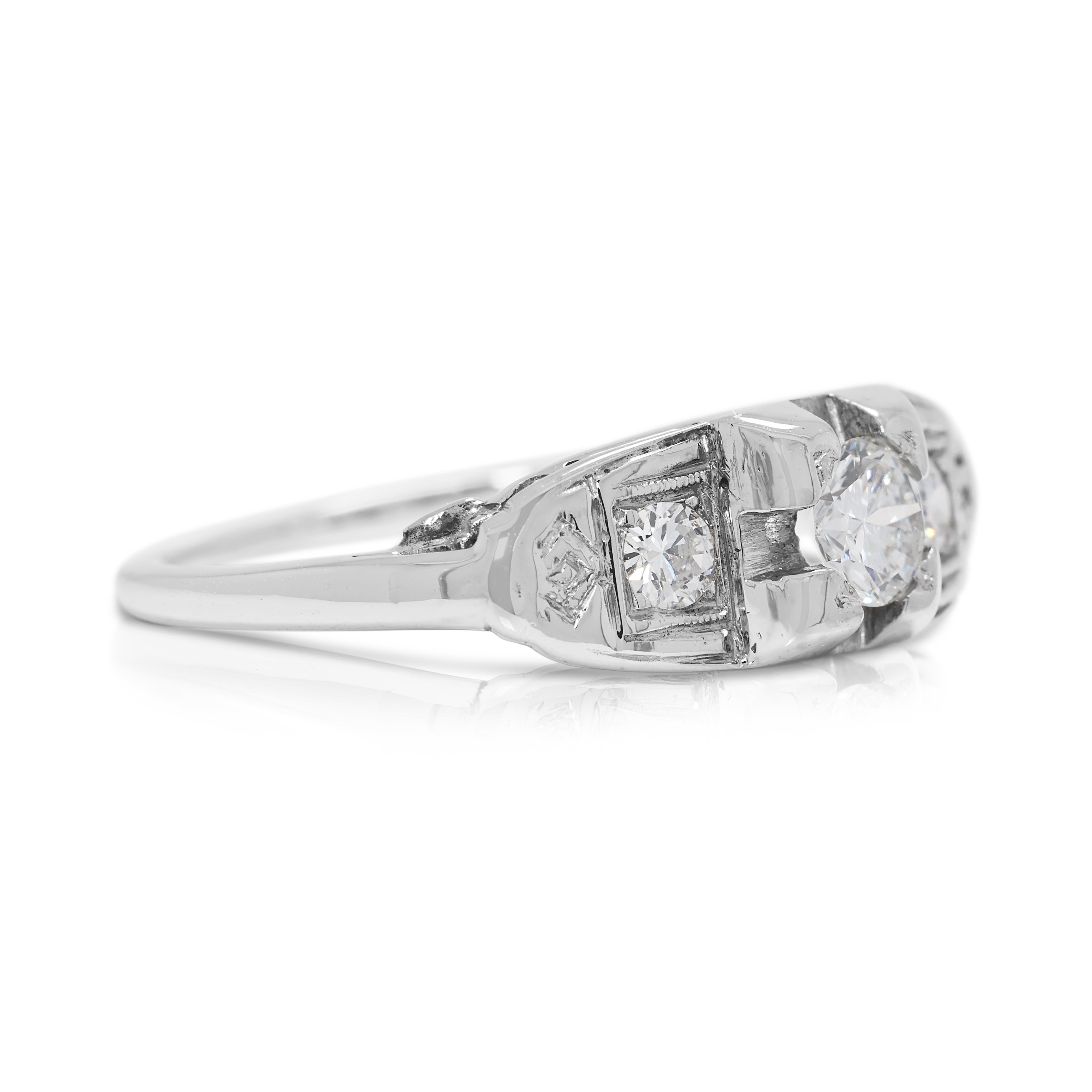 Vintage 0.35ct Three-Stone Natural Diamond Ring in 12K White Gold