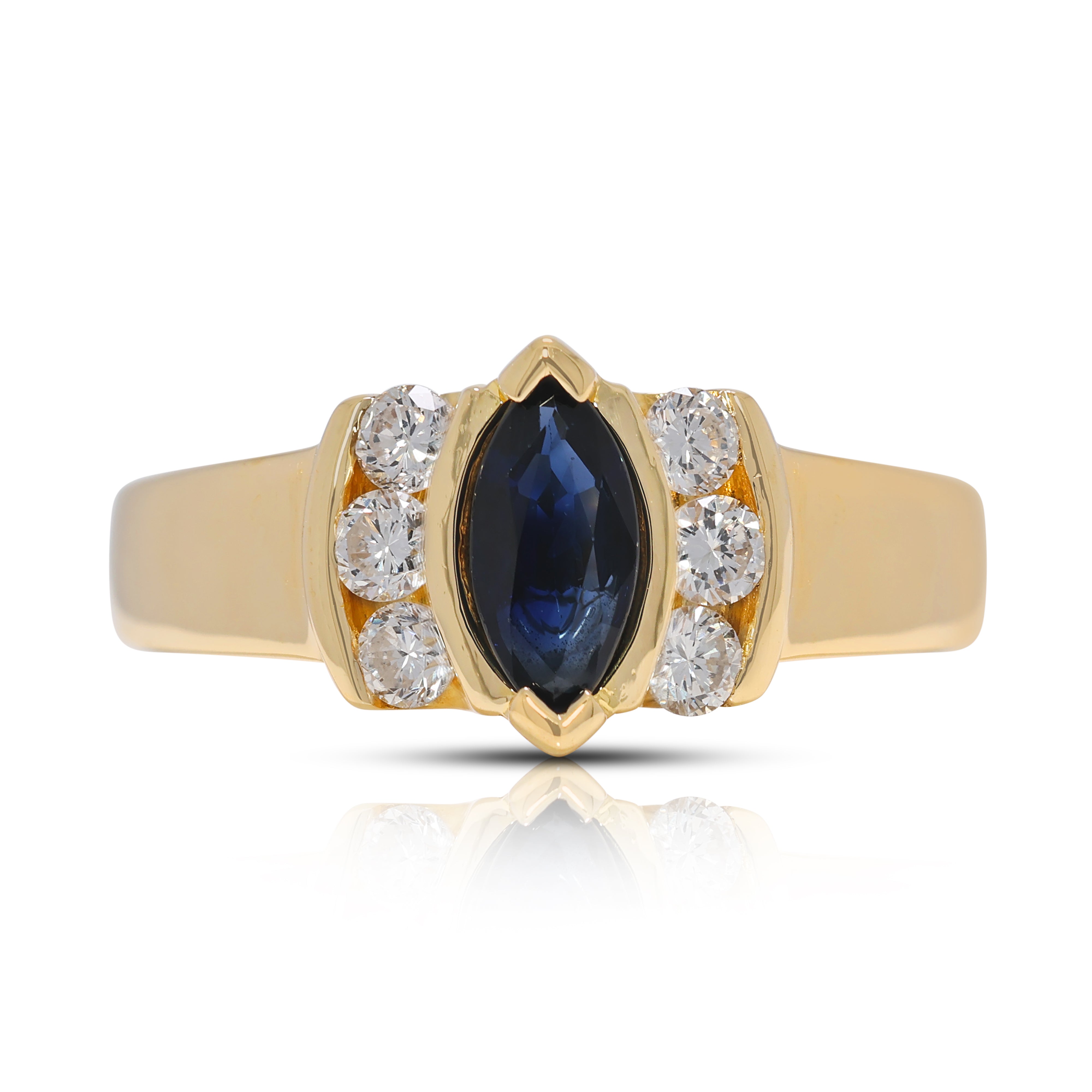 Classic 0.37ct Sapphire & Natural Diamond Ring in 18K Yellow Gold