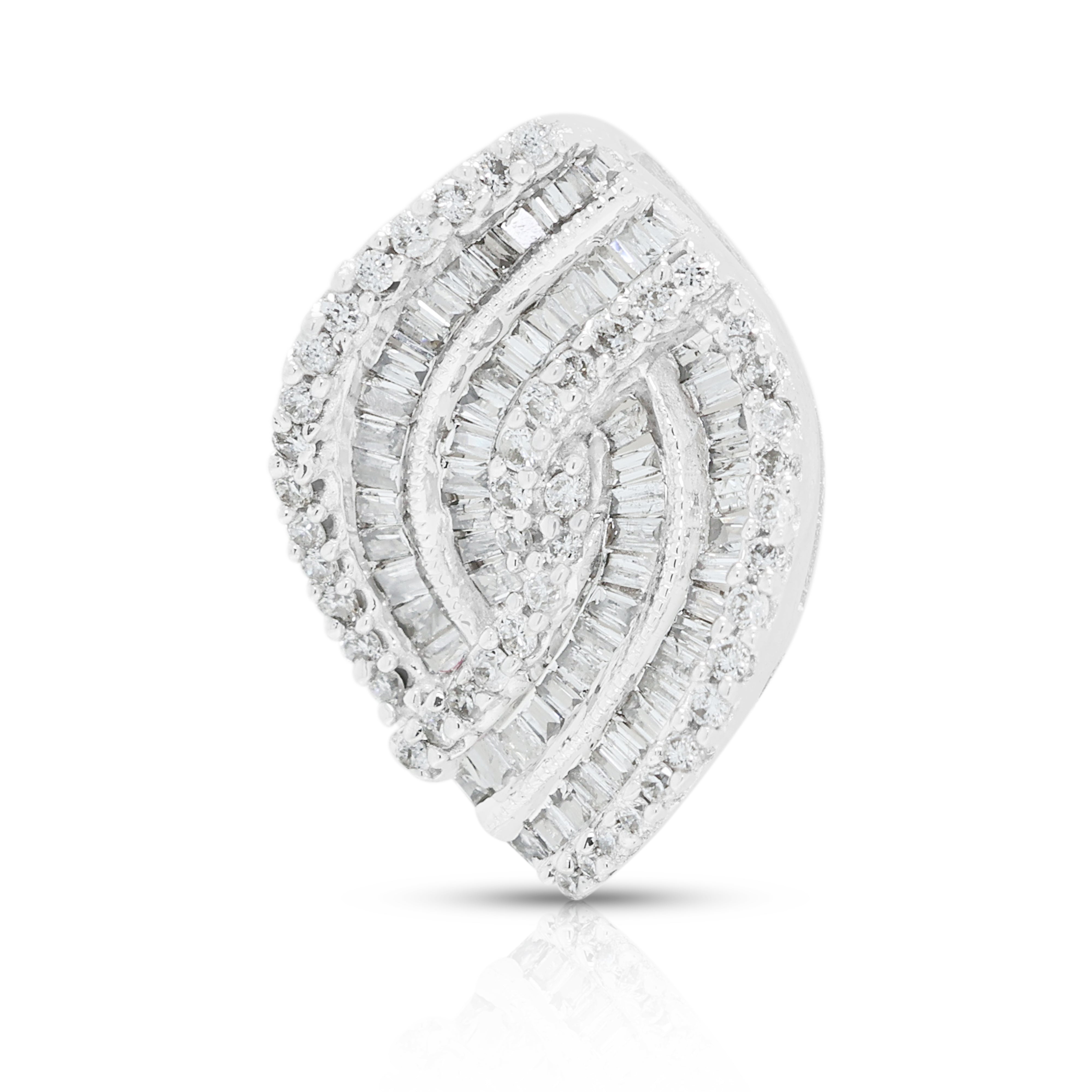 Elegant 0.42ct Natural Diamond Stylized Marquise Wave Pendant in 18K White Gold