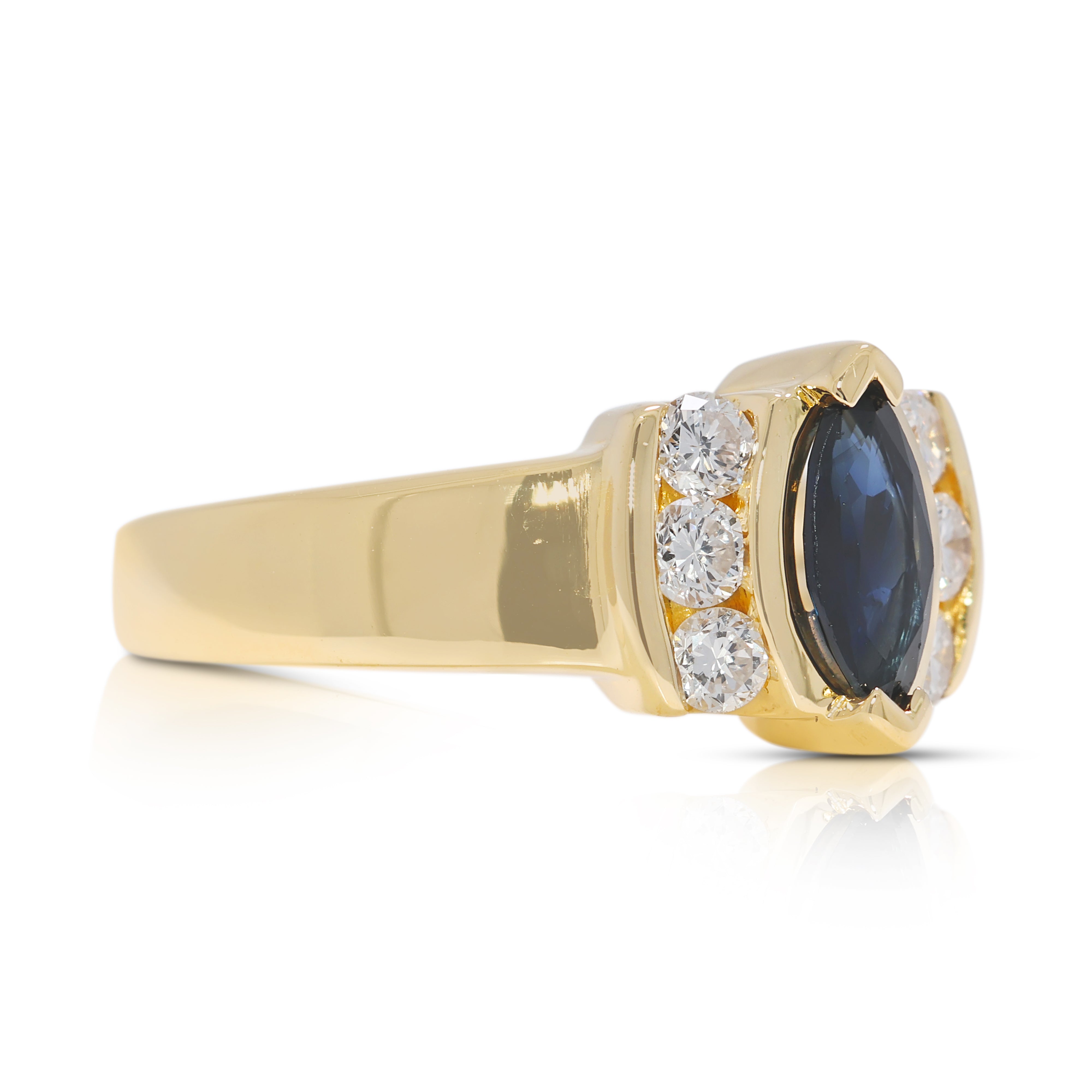 Classic 0.37ct Sapphire & Natural Diamond Ring in 18K Yellow Gold