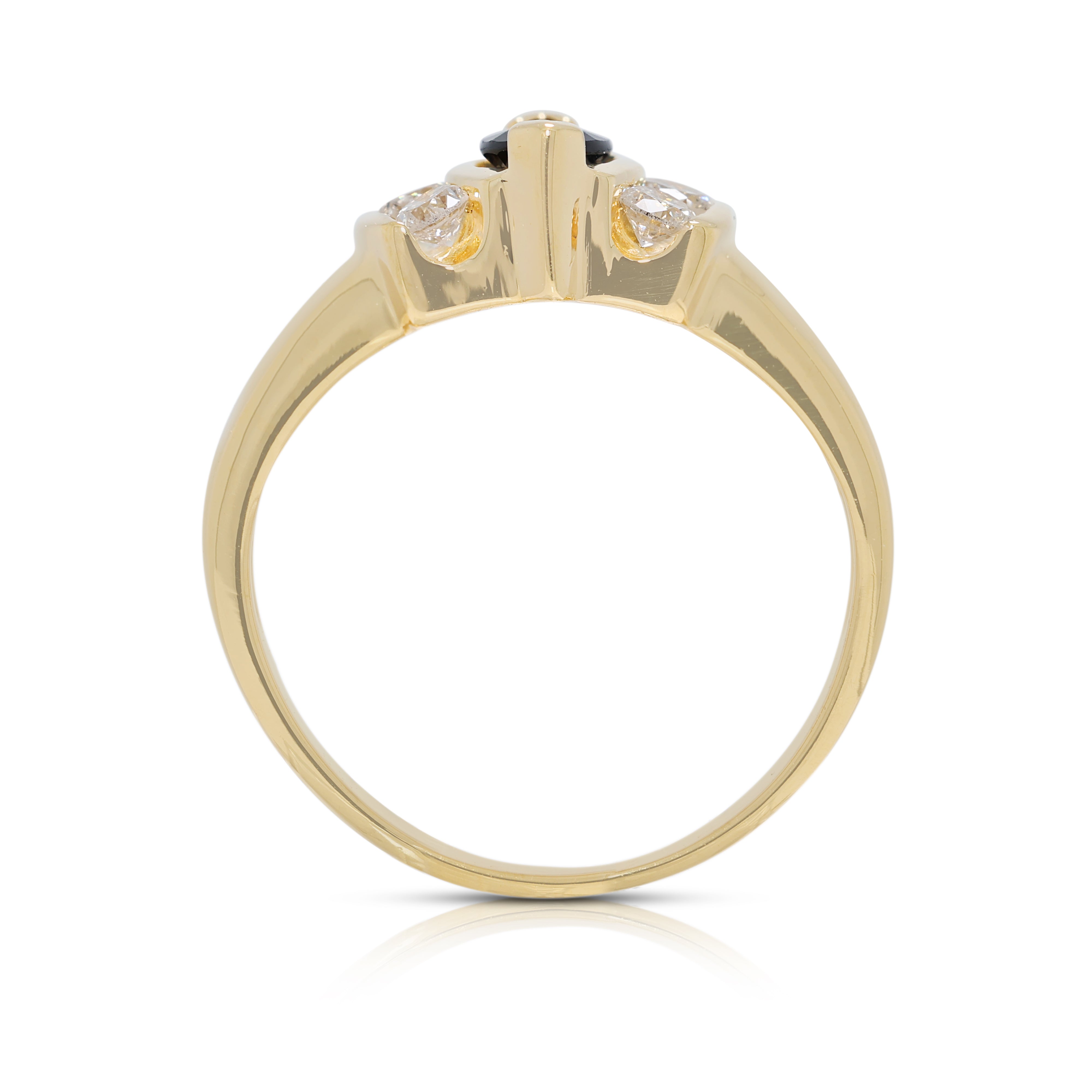 Classic 0.37ct Sapphire & Natural Diamond Ring in 18K Yellow Gold