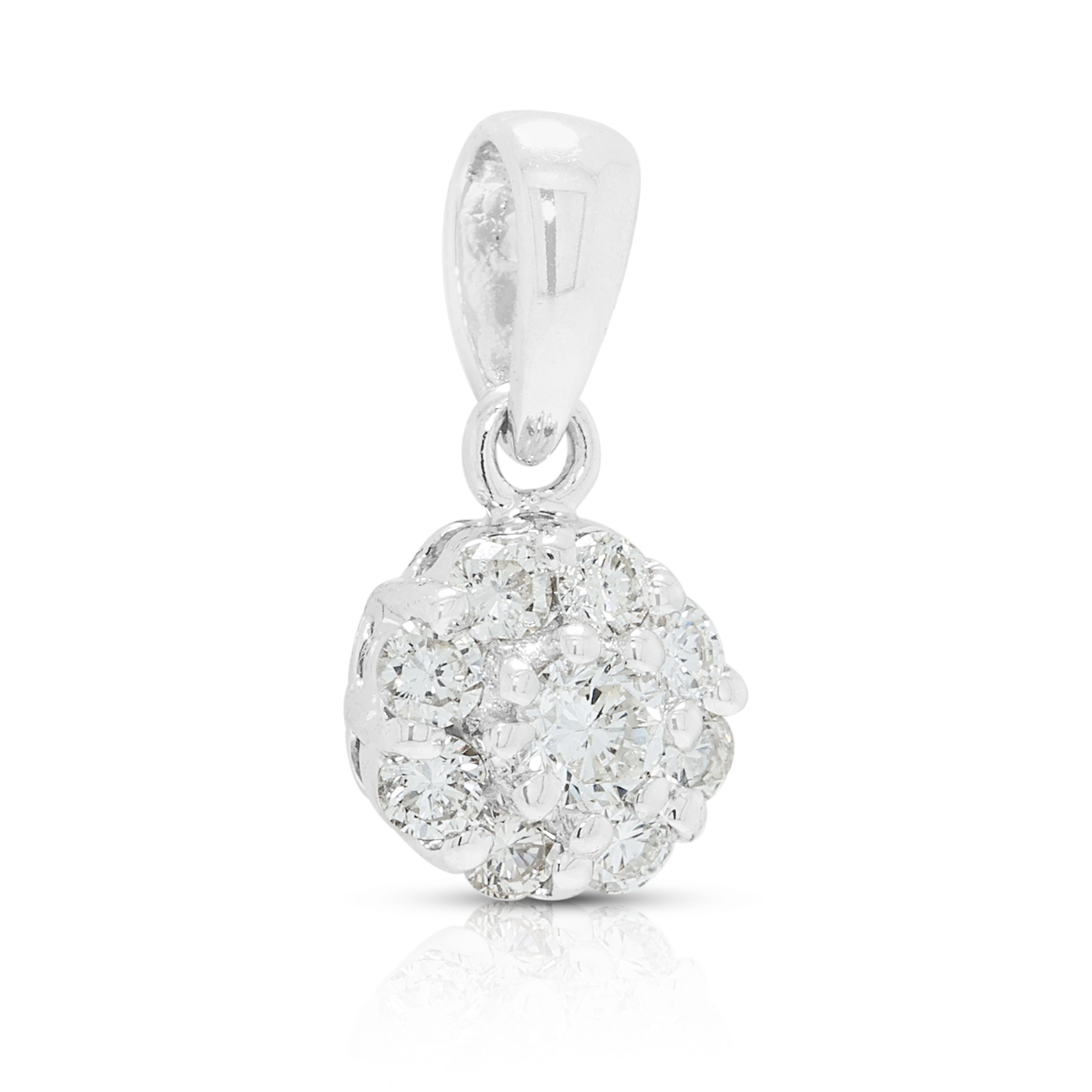 Elegant 0.09ct Natural Diamond Classic Flower Cluster Pendant in 18K White Gold