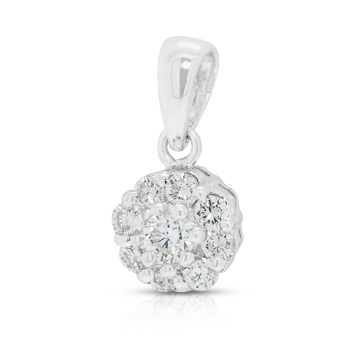 Elegant 0.09ct Natural Diamond Classic Flower Cluster Pendant in 18K White Gold