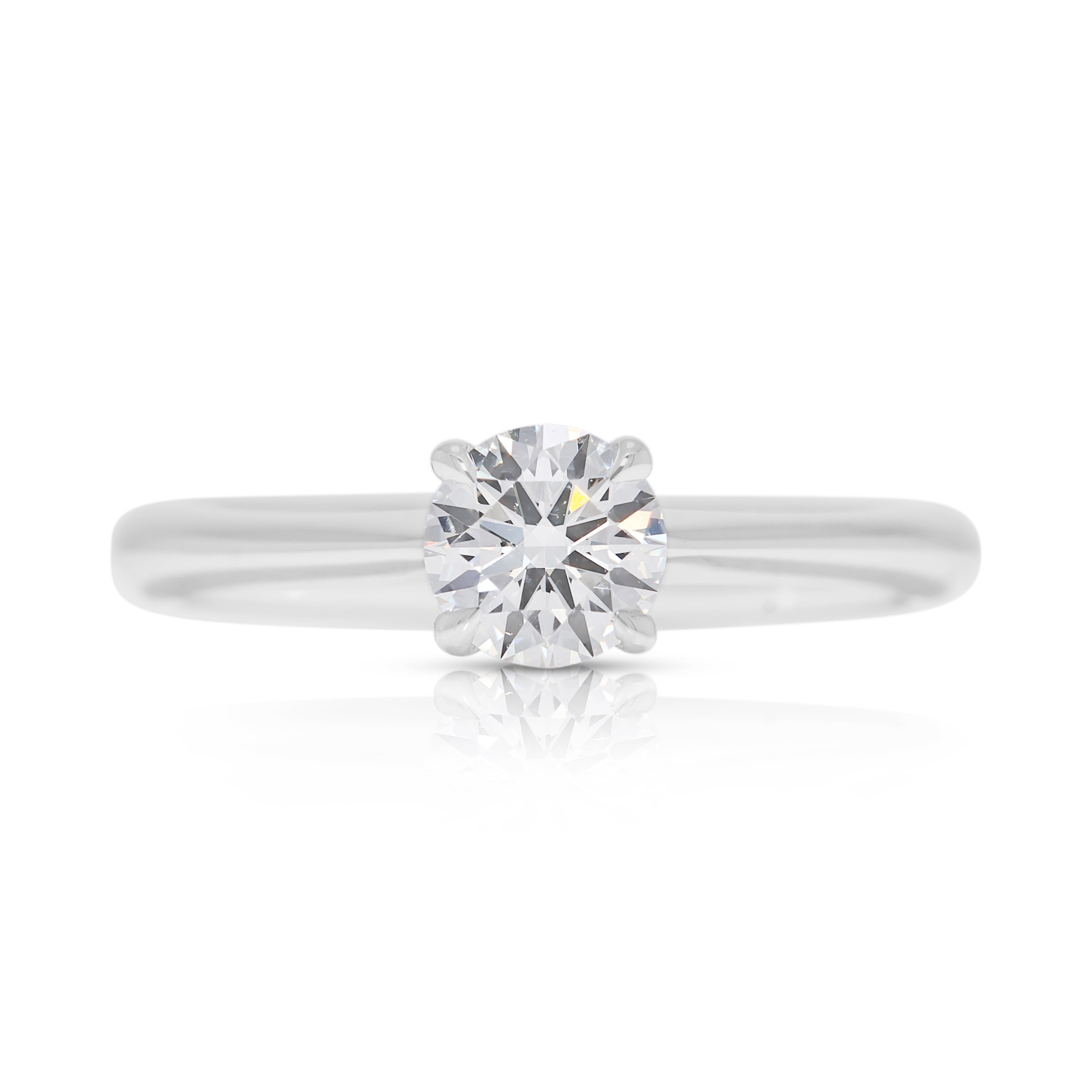 Refined 0.41ct Round Brilliant Natural Diamond Solitaire Ring in 18K White Gold - GIA Certified