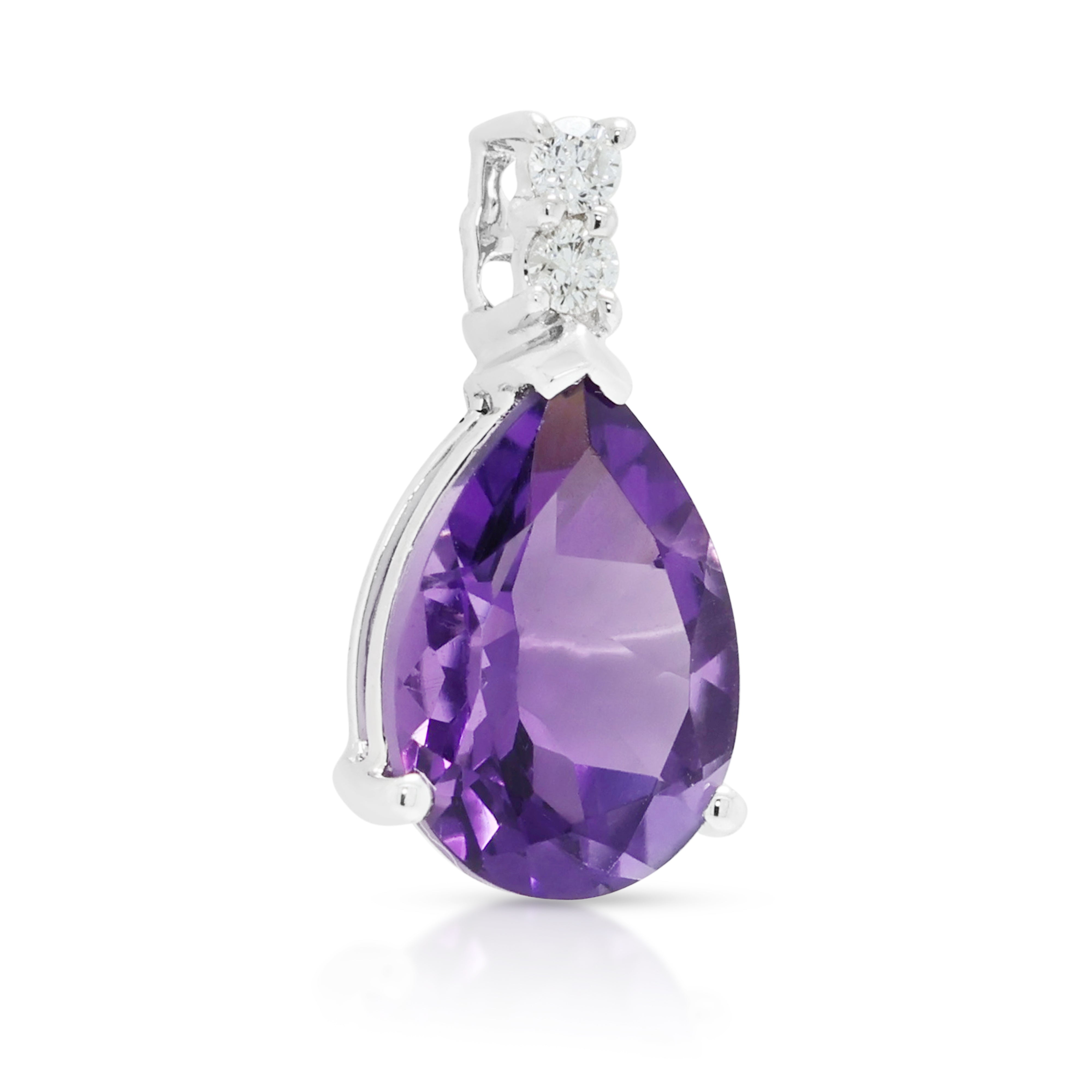 Delicate 1.50ct Amethyst and 0.03ct Natural Diamond Pendant in 18K White Gold